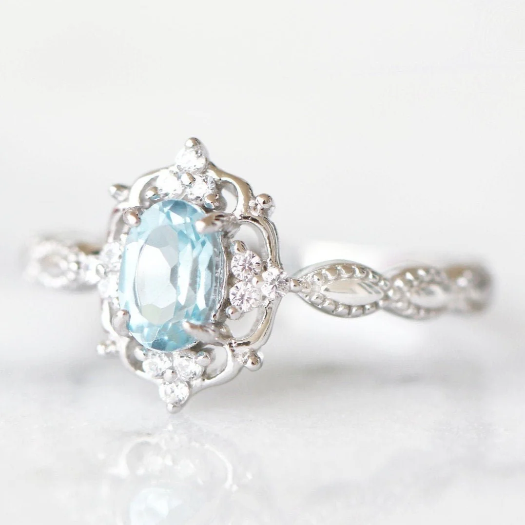 Vintage Aquamarine Engagement Ring in 14K White Gold - Image 7