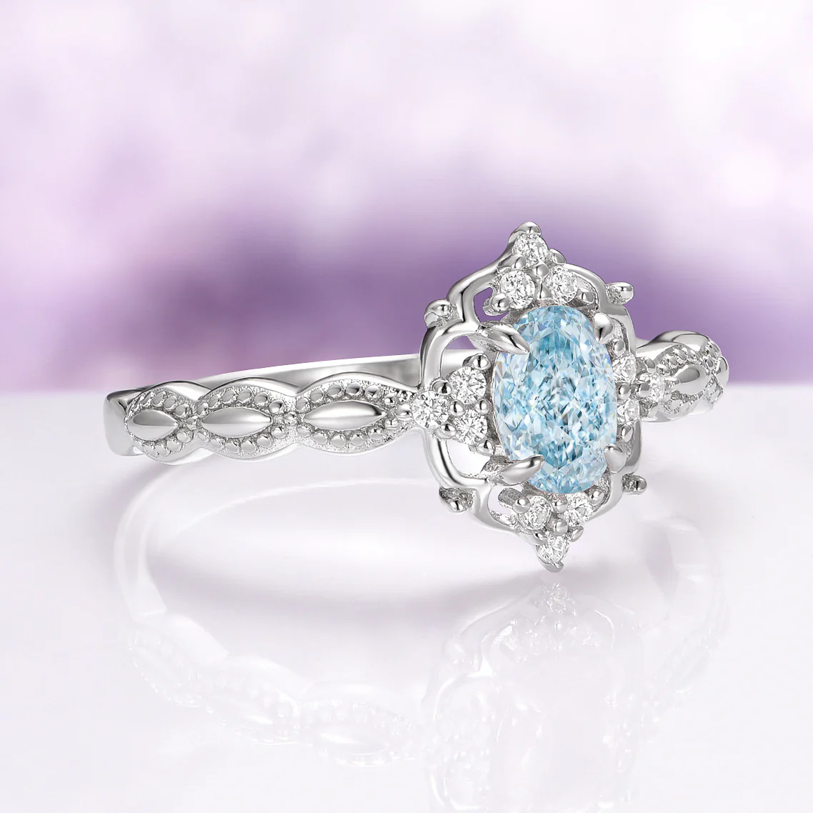 Vintage Aquamarine Engagement Ring in 14K White Gold - Image 8