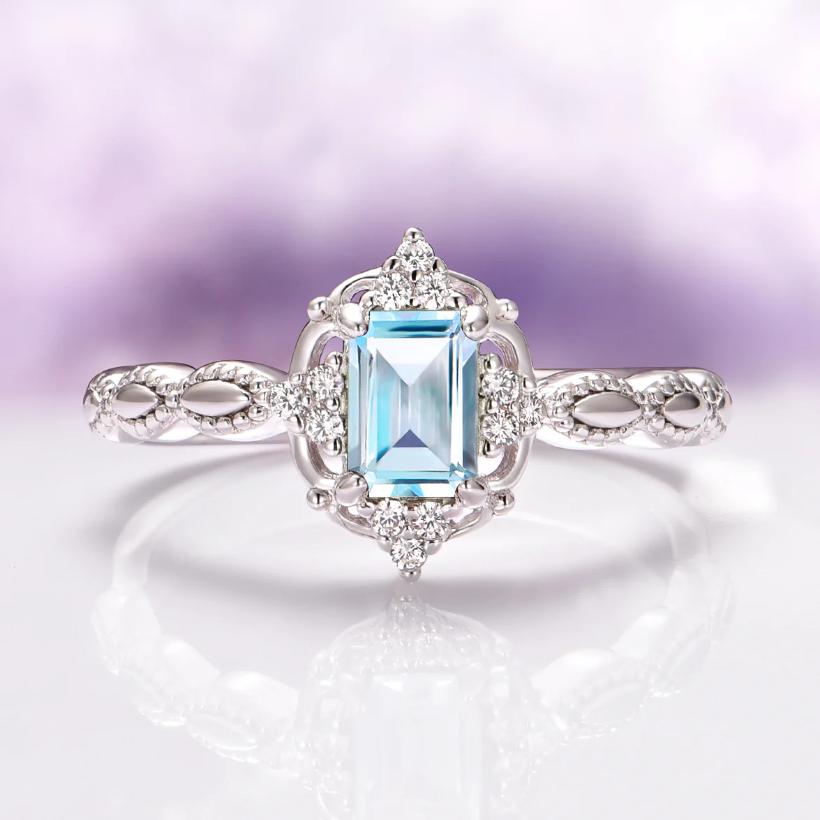 Vintage Aquamarine Ring in 14K White Gold