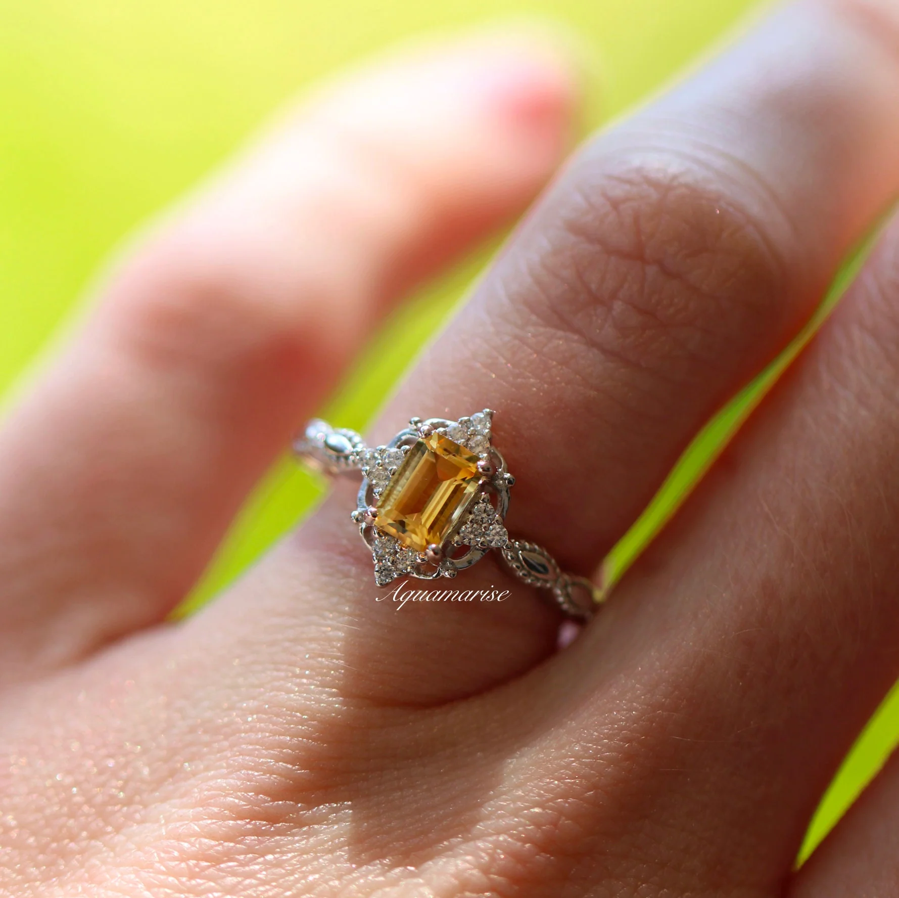 Natural Citrine Engagement Ring in 14K White Gold - Image 4