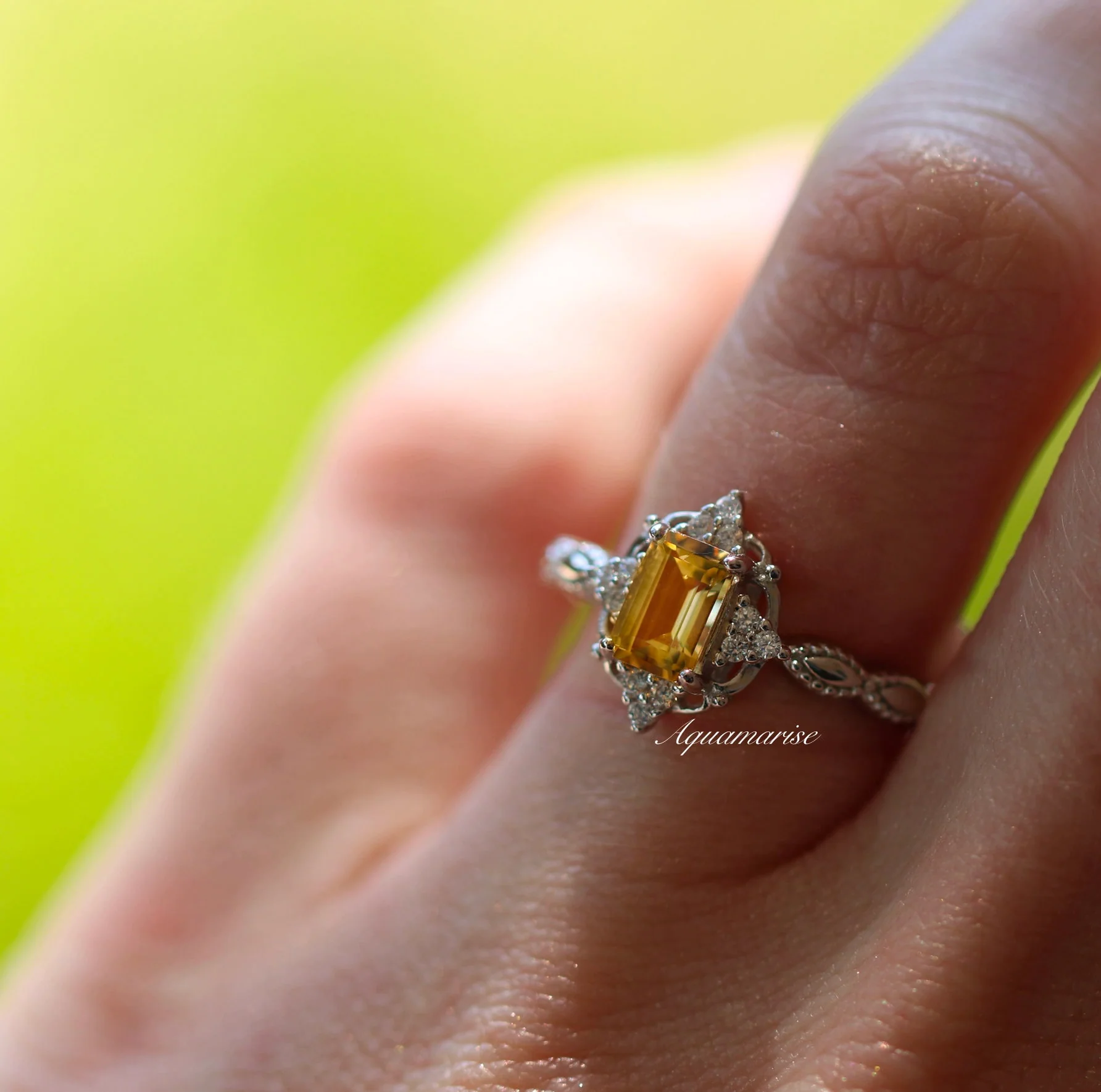 Natural Citrine Engagement Ring in 14K White Gold - Image 5