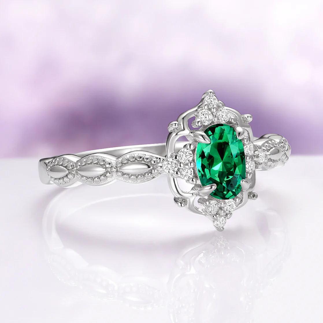 Vintage Emerald Engagement Ring in 14K White Gold - Image 5