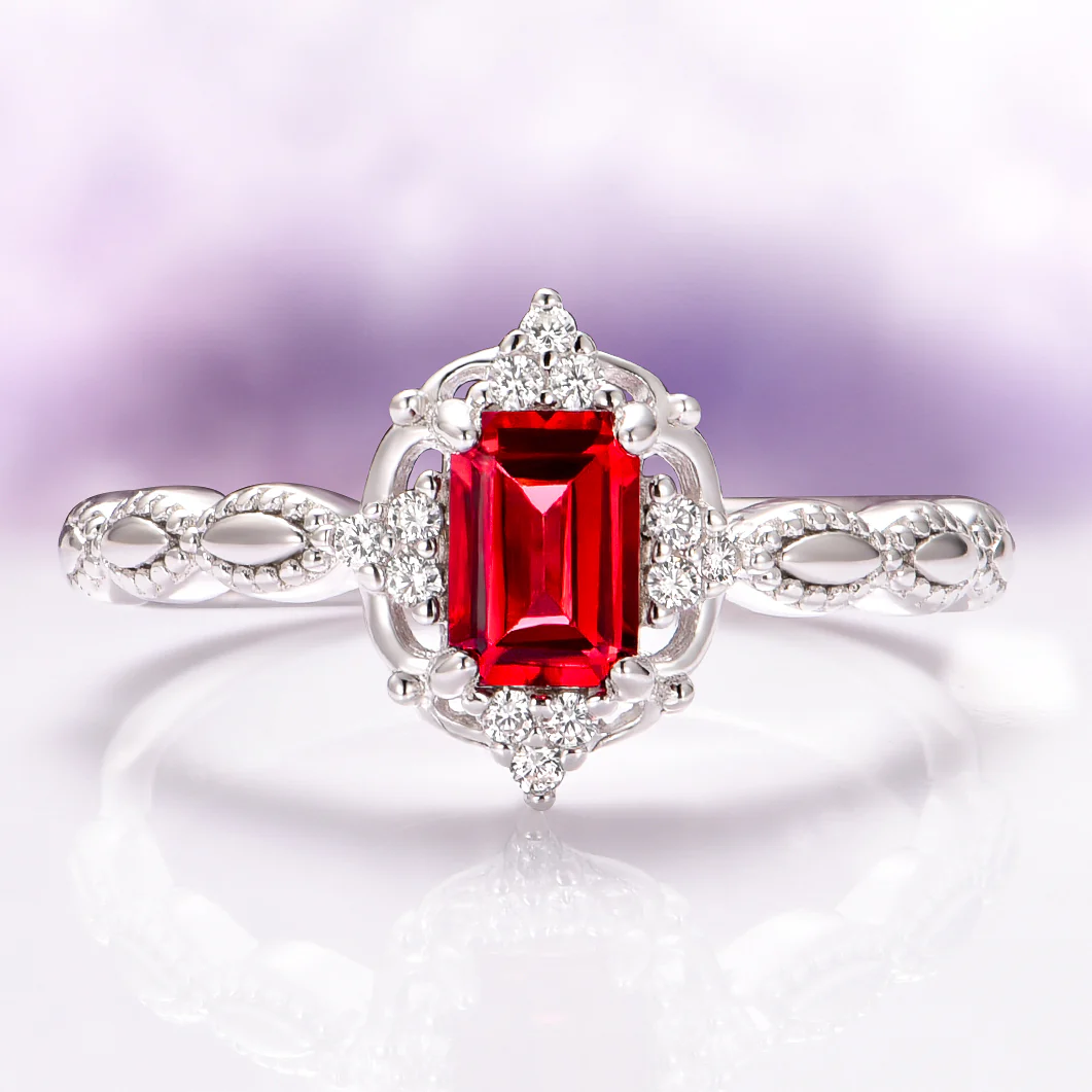 Vintage Garnet Engagement Ring in 14K White Gold