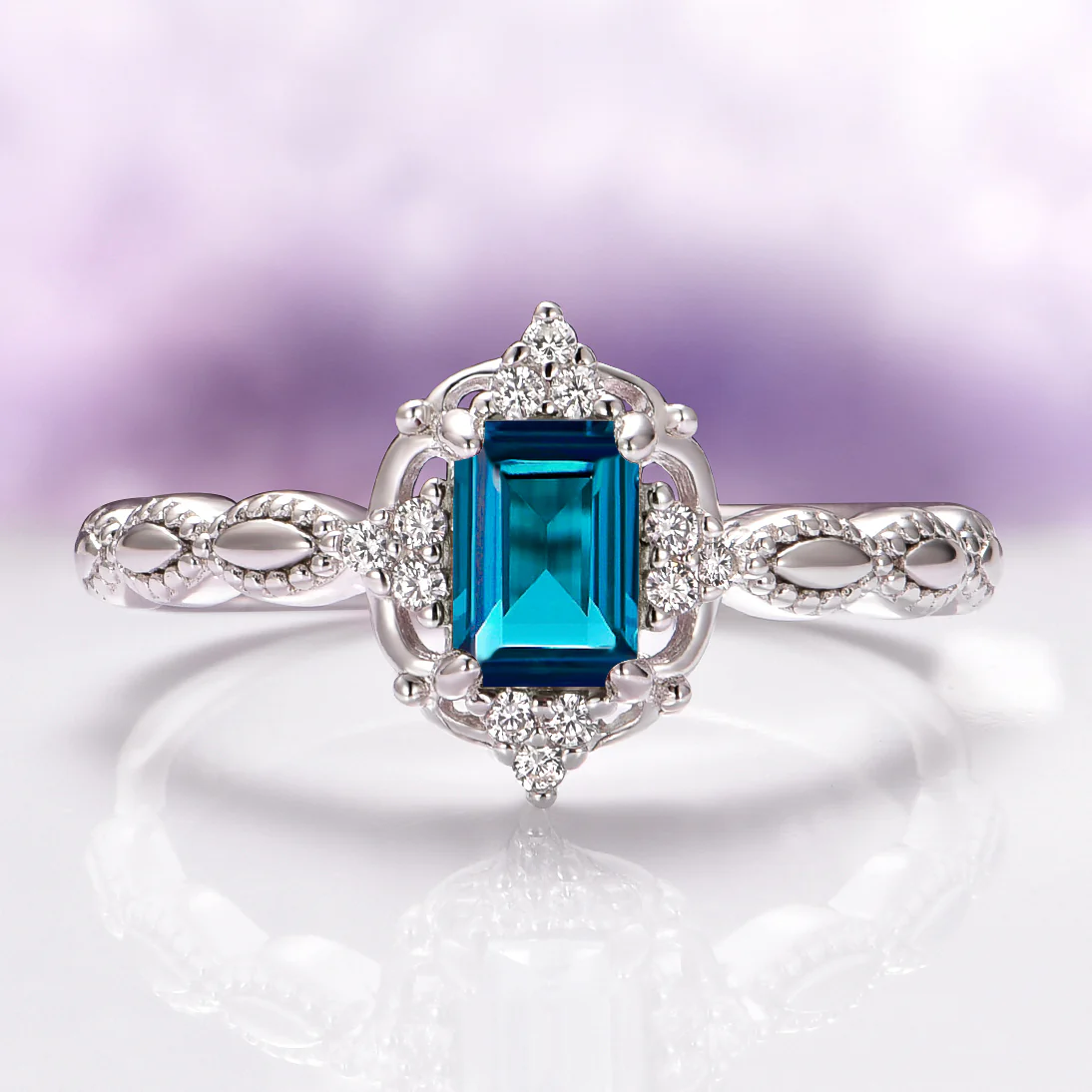 Natural London Blue Topaz Engagement Ring in 14K White Gold