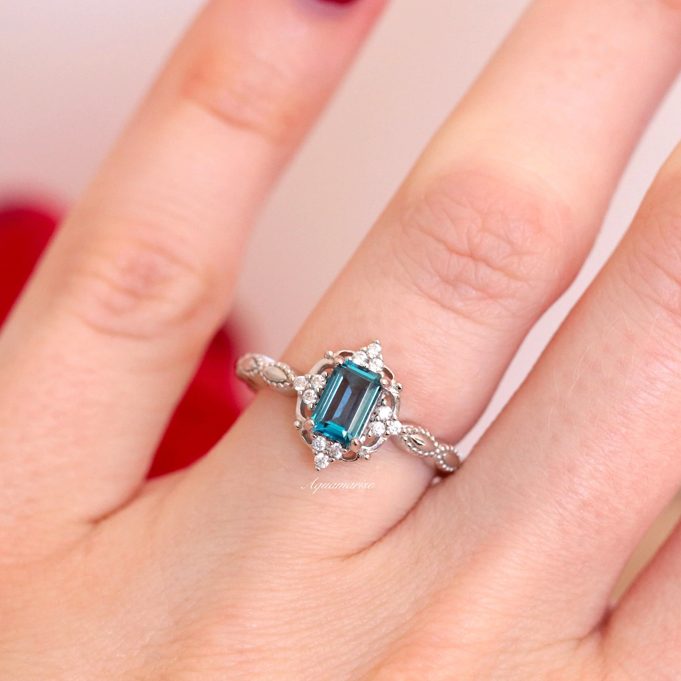 Natural London Blue Topaz Engagement Ring in 14K White Gold - Image 2