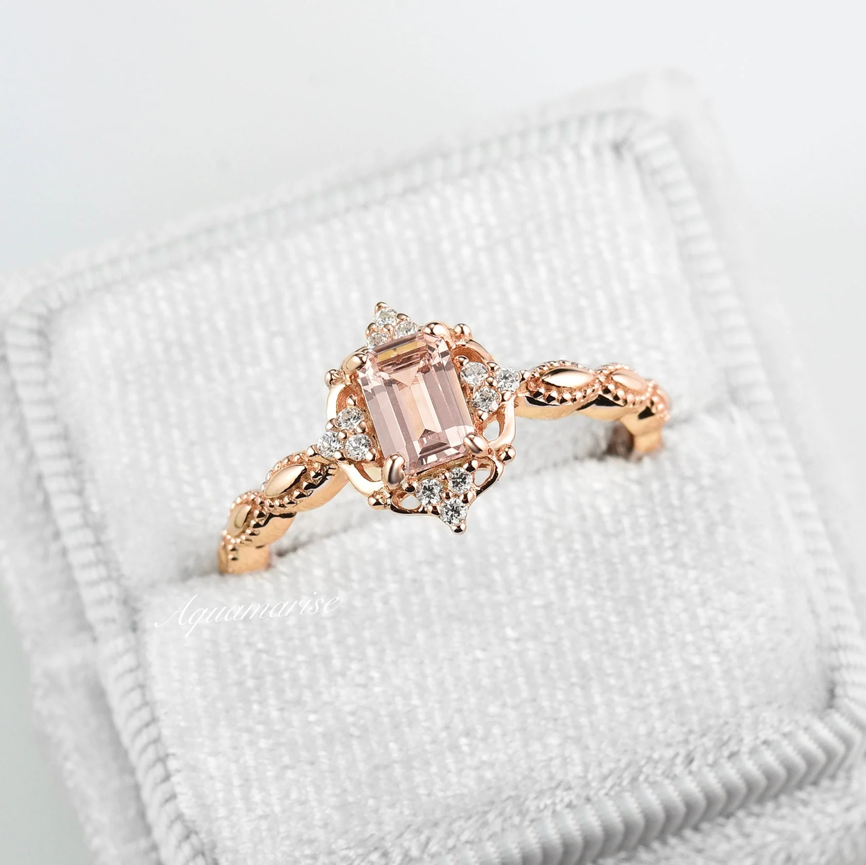 Vintage Morganite Engagement Ring in 14K Solid Rose Gold - Image 2