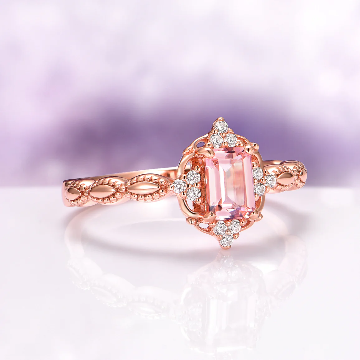 Vintage Morganite Engagement Ring in 14K Solid Rose Gold - Image 6