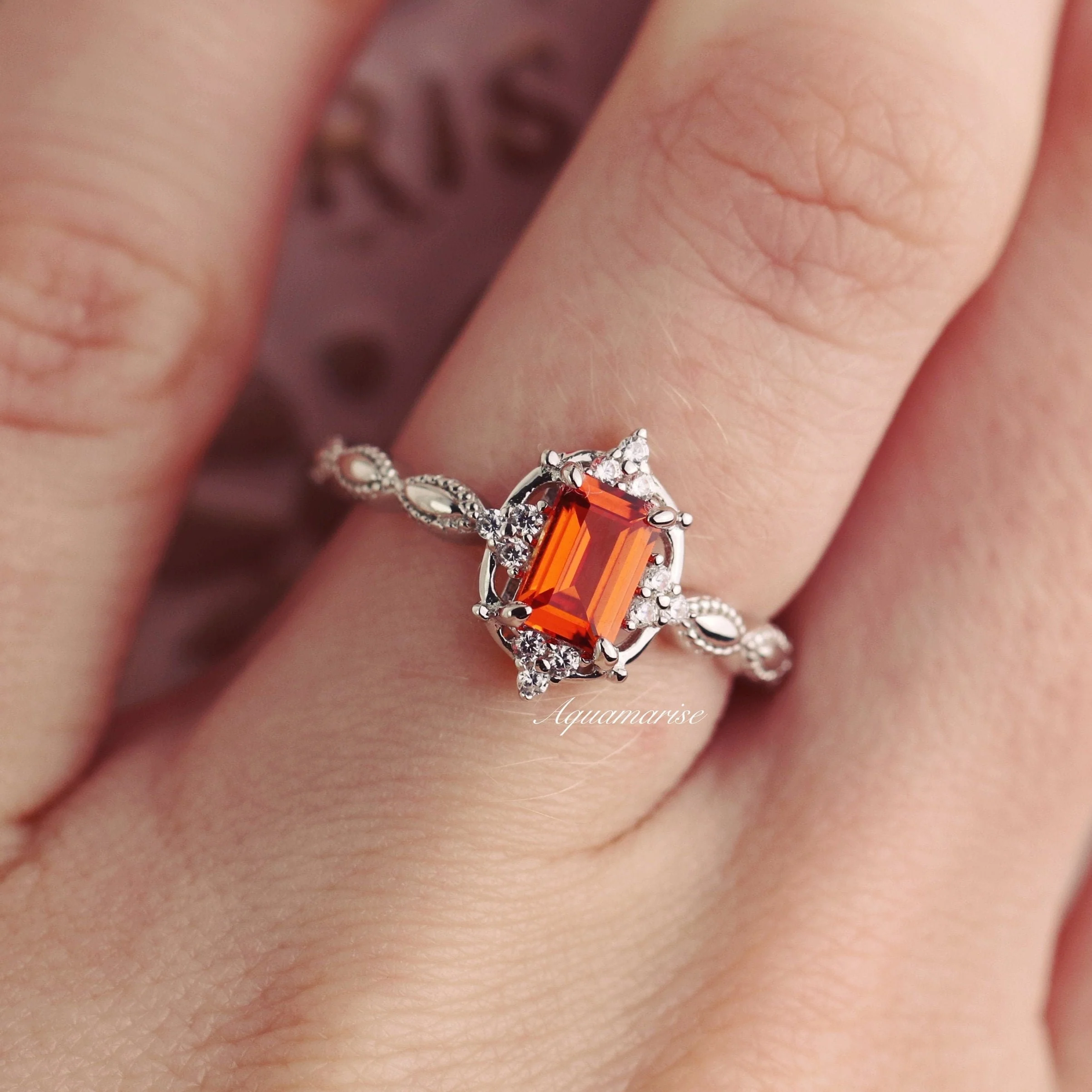 Padparadscha Sapphire Engagement Ring in 14K White Gold - Image 2