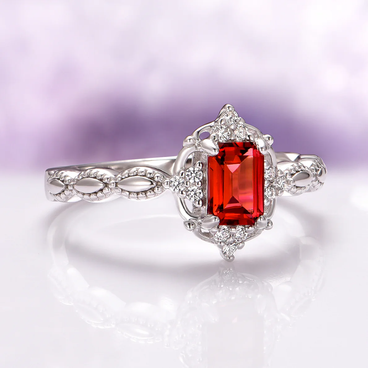 Padparadscha Sapphire Engagement Ring in 14K White Gold - Image 3