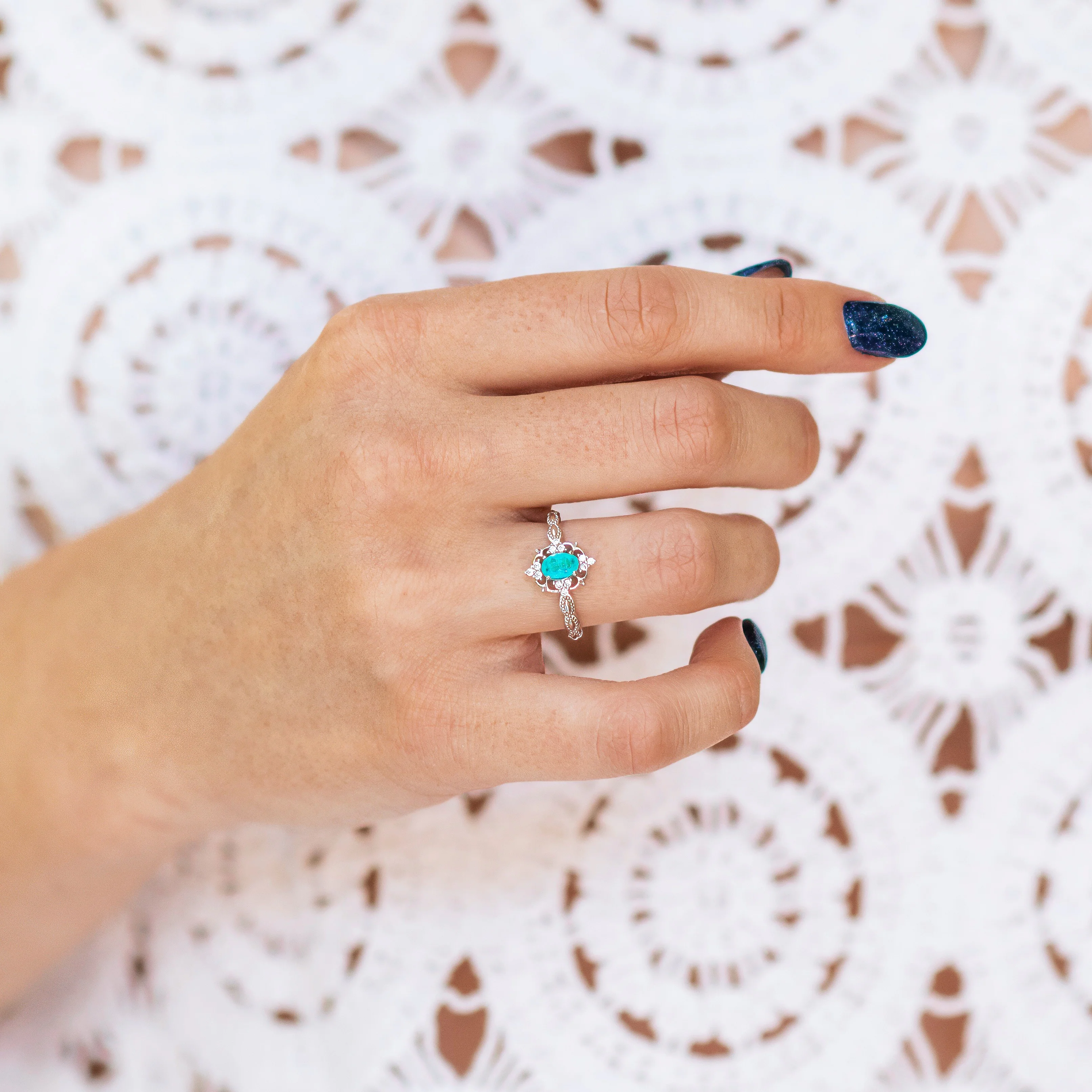Vintage Paraiba Tourmaline Engagement Ring in 14K White Gold - Image 3