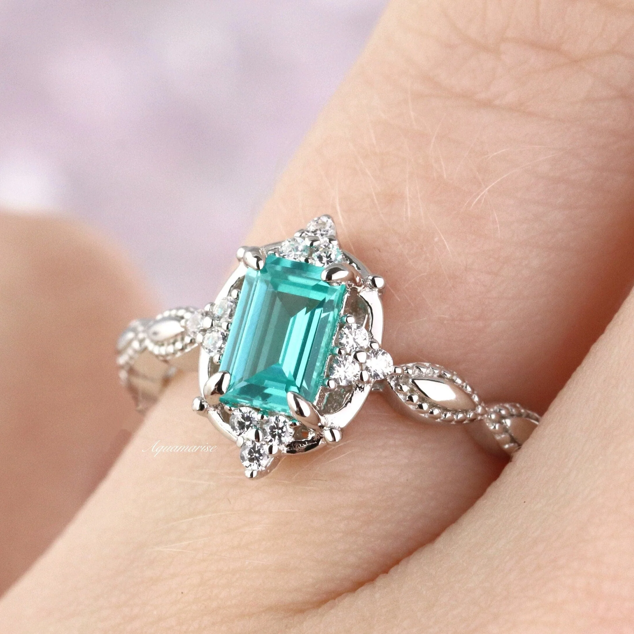 Vintage Paraiba Tourmaline Ring in 14K White Gold - Image 2