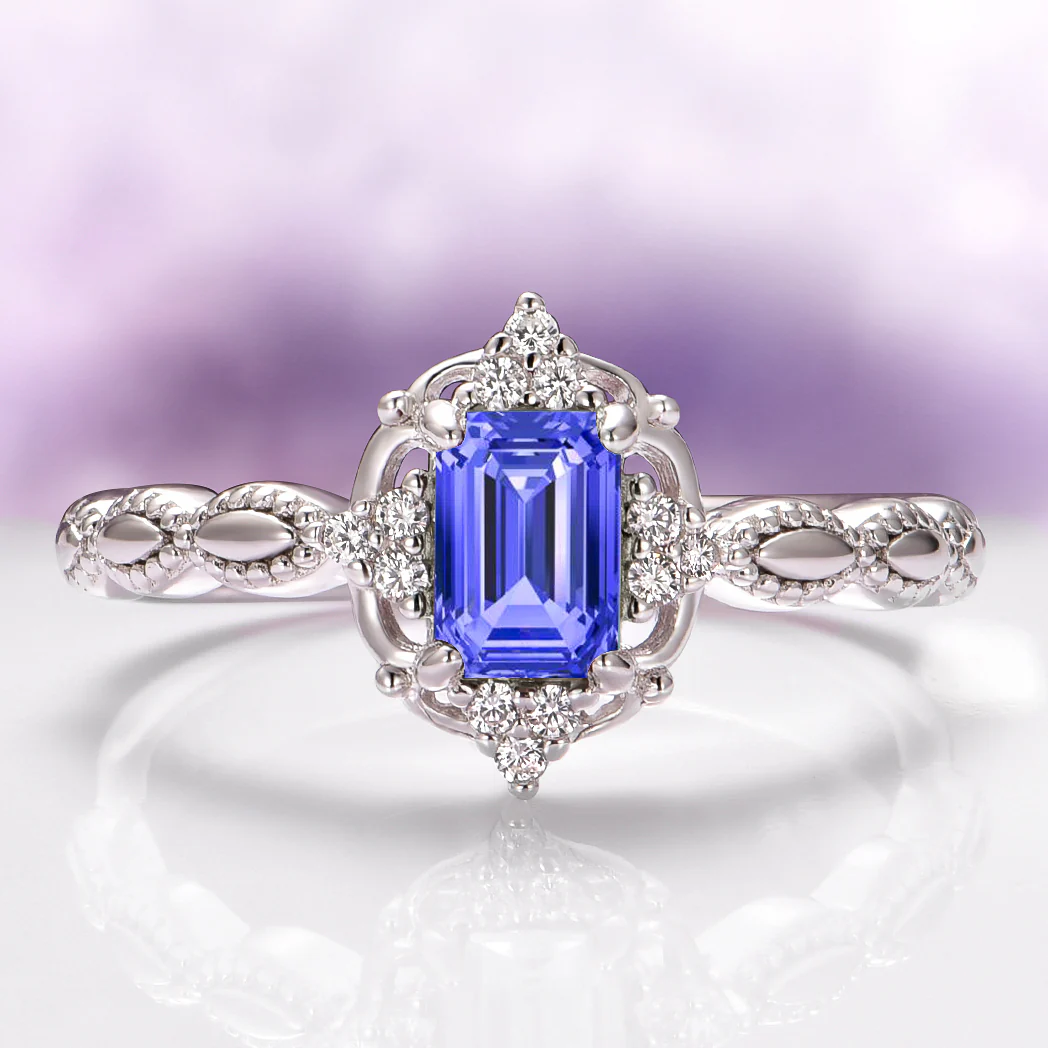 Natural Tanzanite Engagement Ring in 14K White Gold
