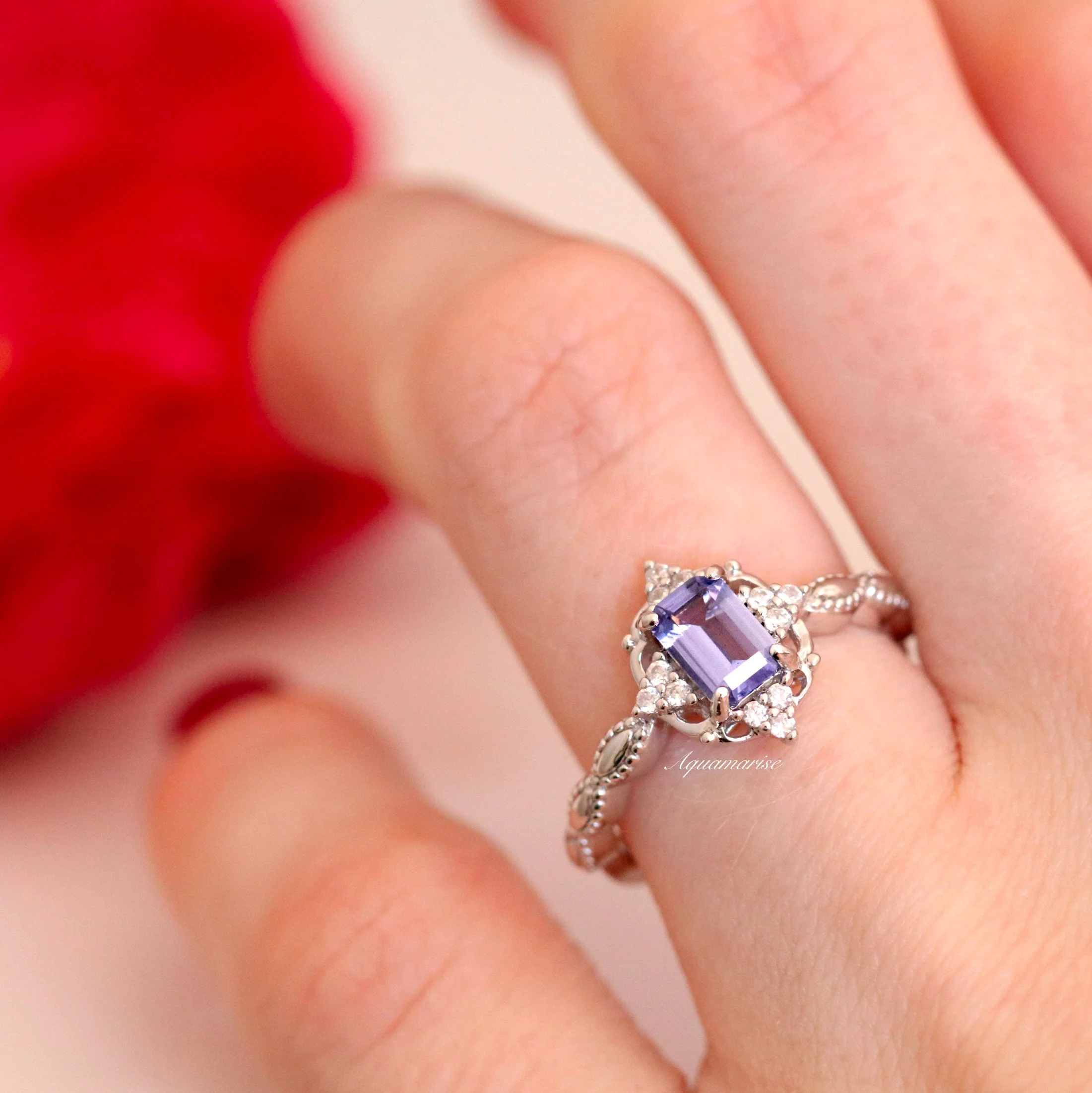 Natural Tanzanite Engagement Ring in 14K White Gold - Image 3