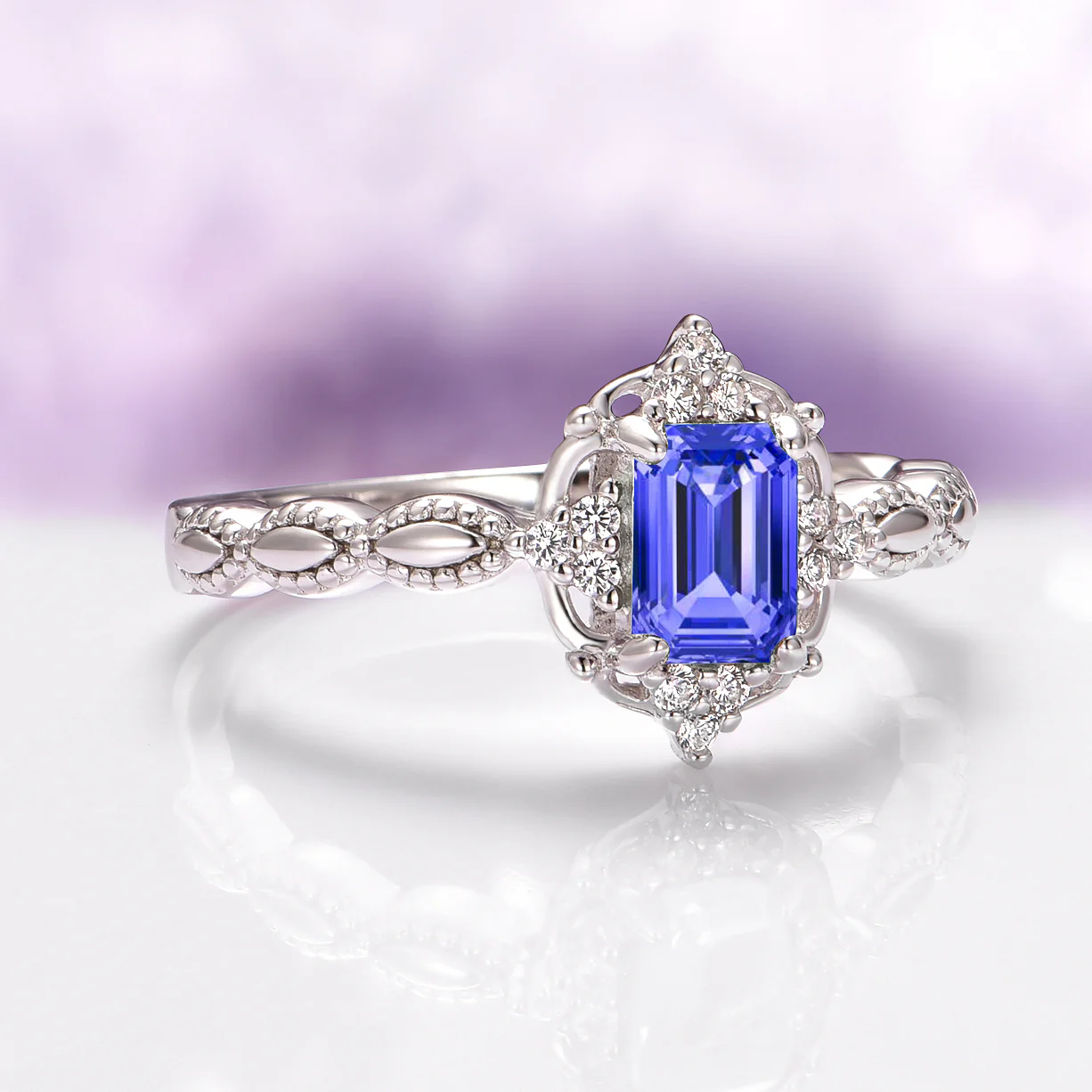 Natural Tanzanite Engagement Ring in 14K White Gold - Image 4