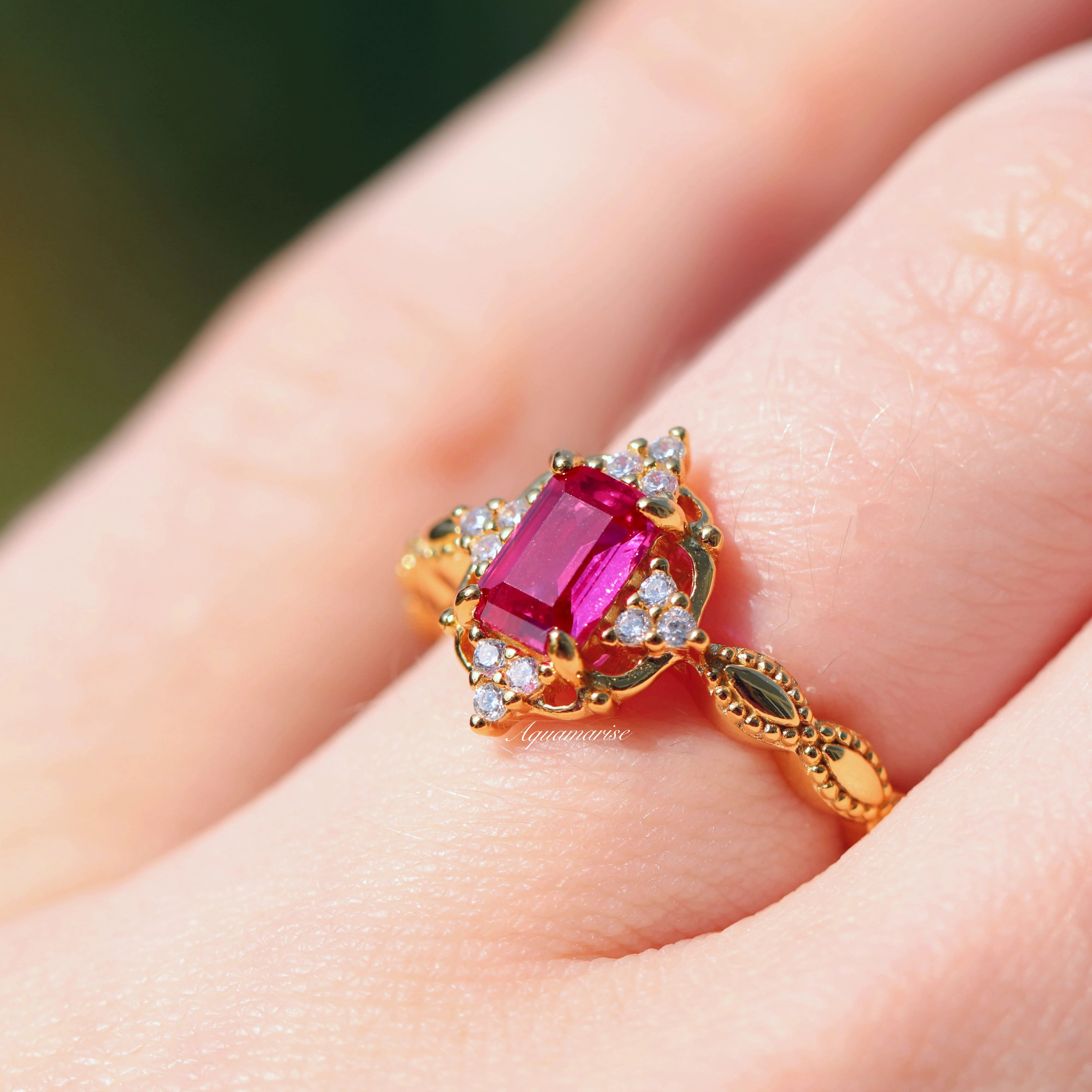 Vintage Ruby Engagement Ring in 14K Solid Yellow Gold - Image 2