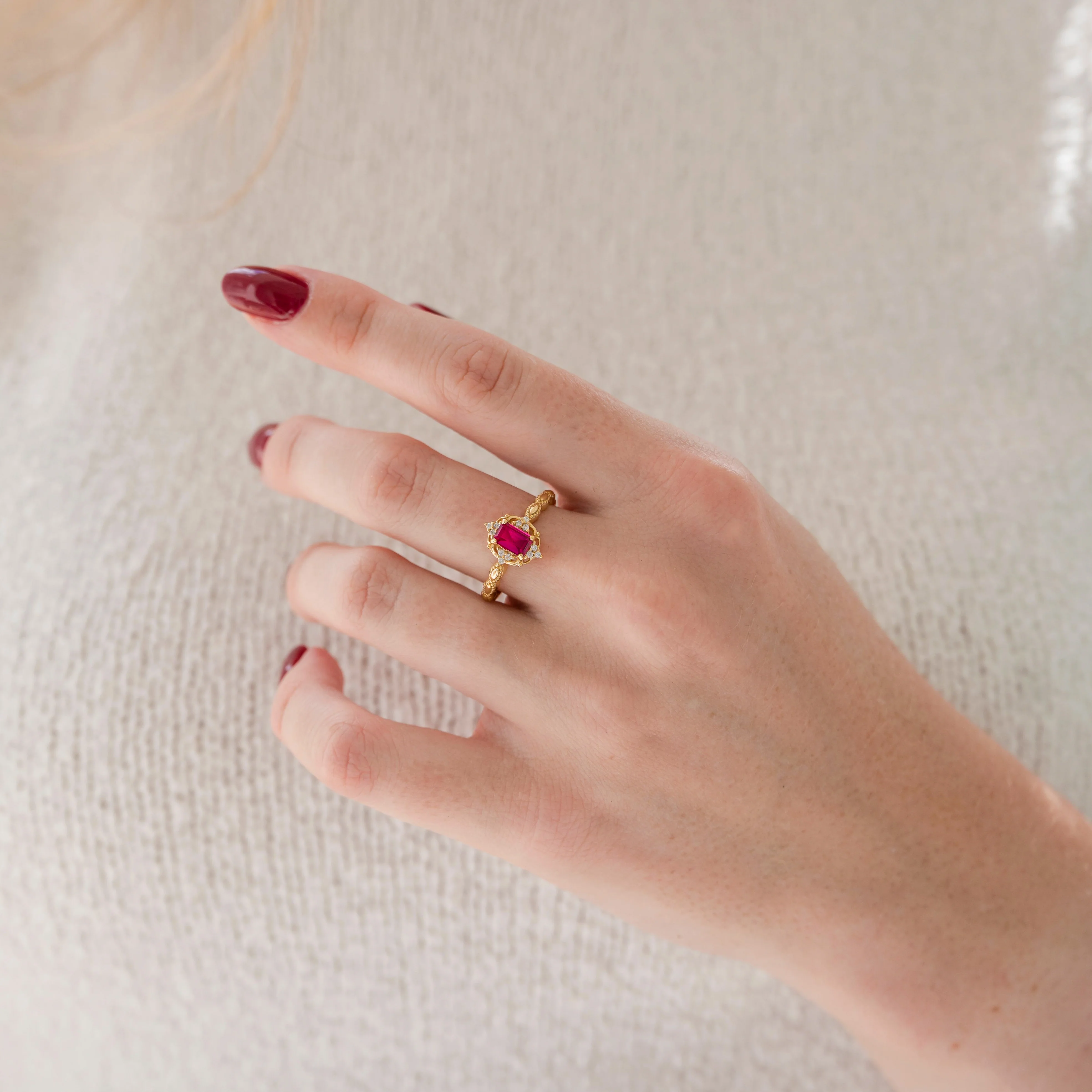 Vintage Ruby Engagement Ring in 14K Solid Yellow Gold - Image 3