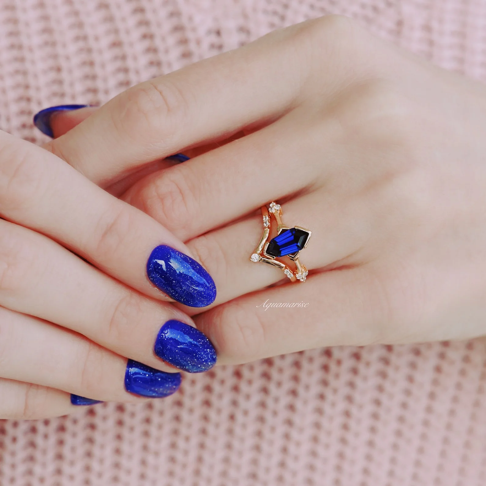 Midnight Blue Sapphire Ring Set in 14K Rose Gold Vermeil - Image 4