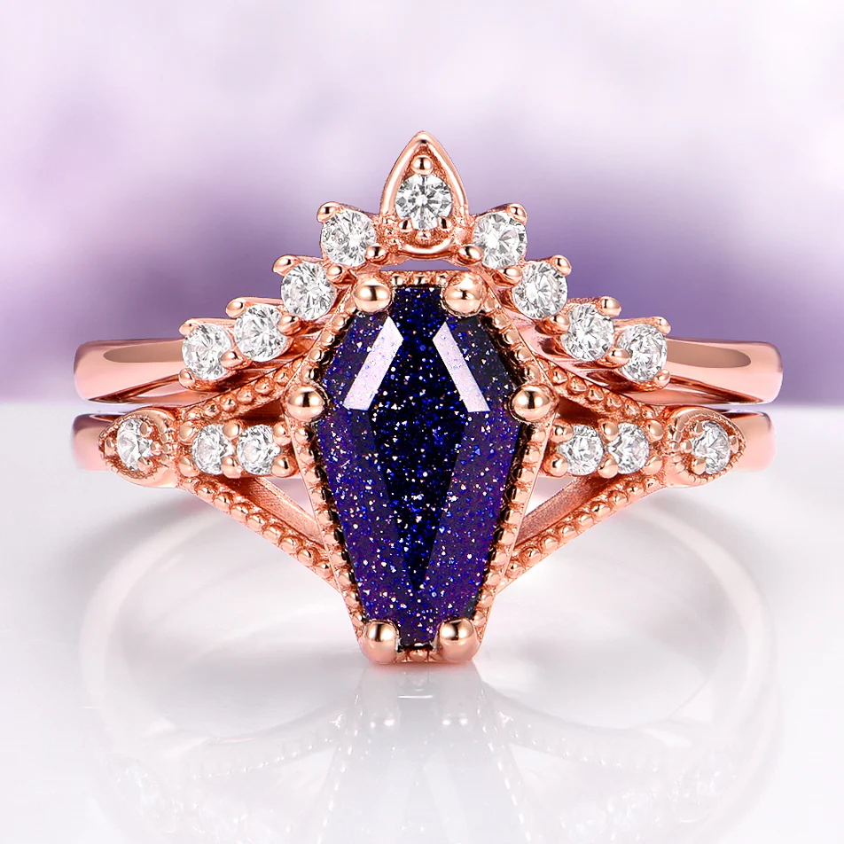 Lilith Coffin Cut Starry Night Ring Set in 14K Rose Gold Vermeil