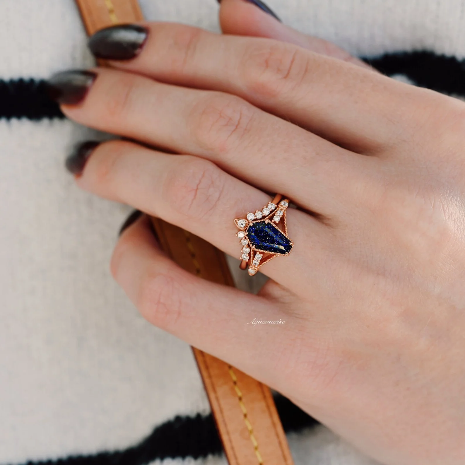 Lilith Coffin Cut Starry Night Ring Set in 14K Rose Gold Vermeil - Image 2