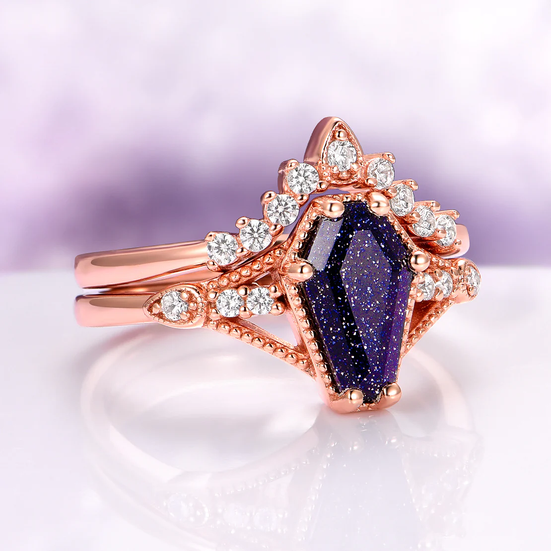Lilith Coffin Cut Starry Night Ring Set in 14K Rose Gold Vermeil - Image 3
