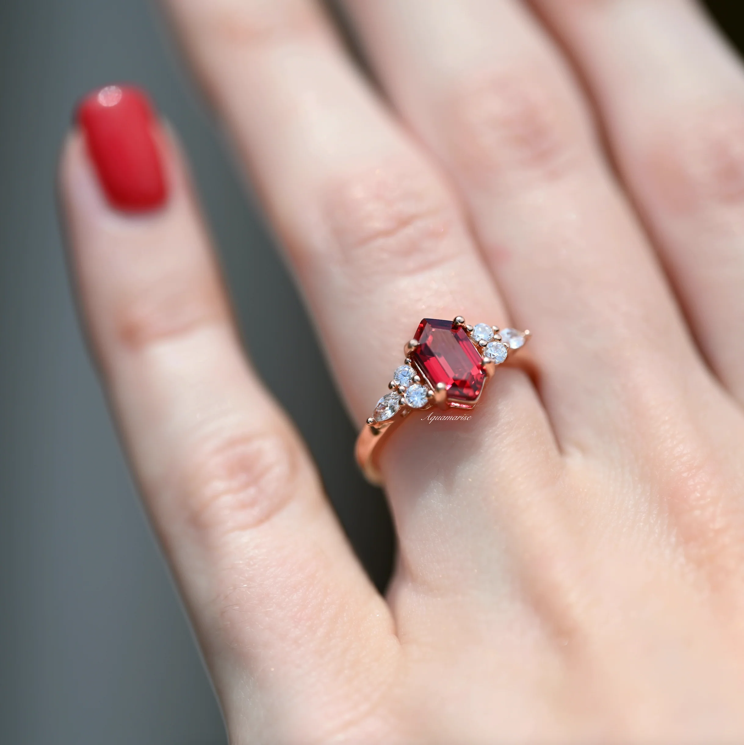 Sonnet Hexagon Ruby Ring- 14K Rose Gold Vermeil - Image 4