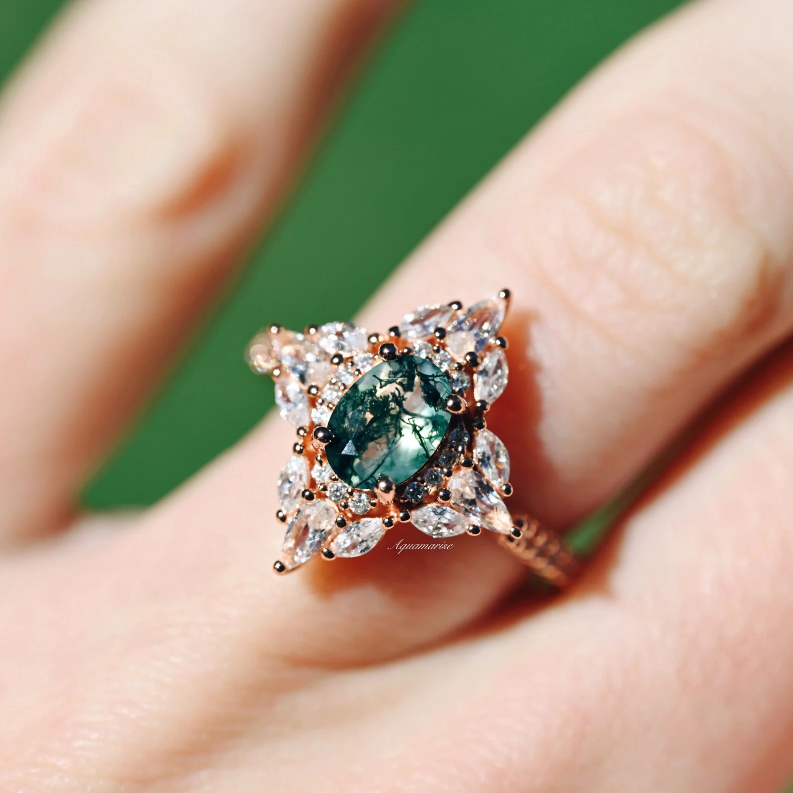 Stella Green Moss Agate Ring- 14K Rose Gold Vermeil - Image 2