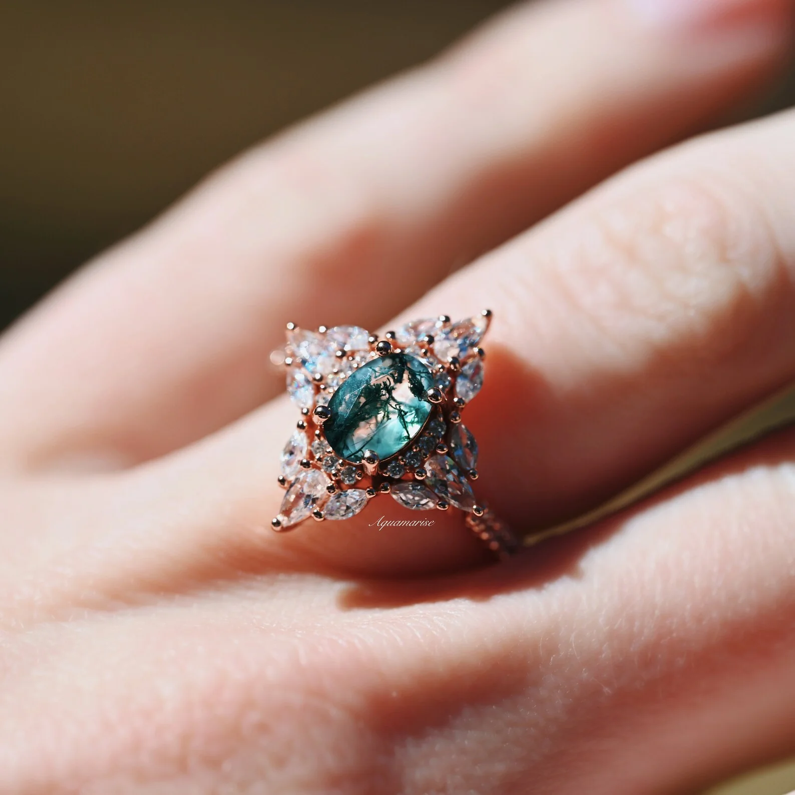 Stella Green Moss Agate Ring- 14K Rose Gold Vermeil - Image 5