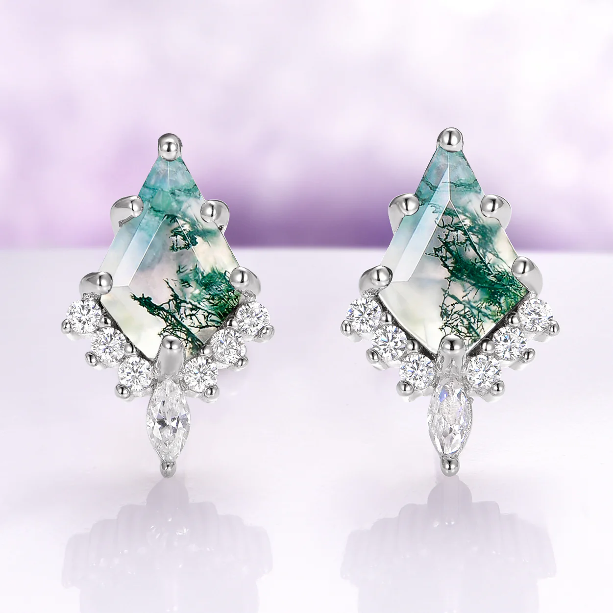 Skye Kite® Green Moss Agate Stud Earrings in Sterling Silver