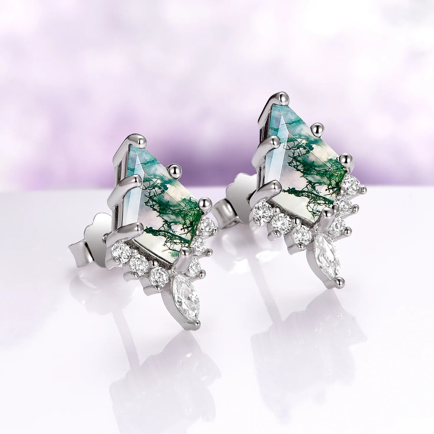 Skye Kite® Green Moss Agate Stud Earrings in Sterling Silver - Image 3