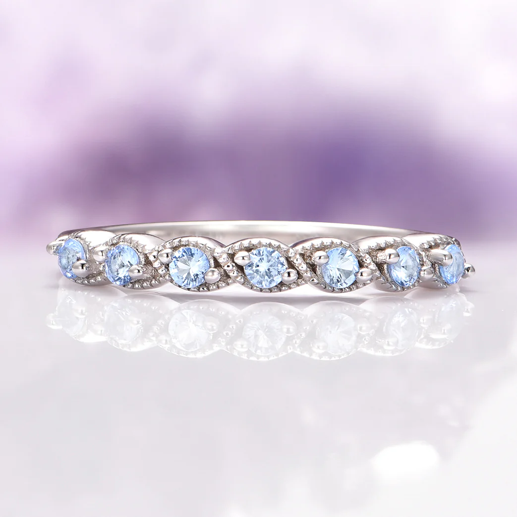 Vintage Aquamarine Wedding Band in Sterling Silver