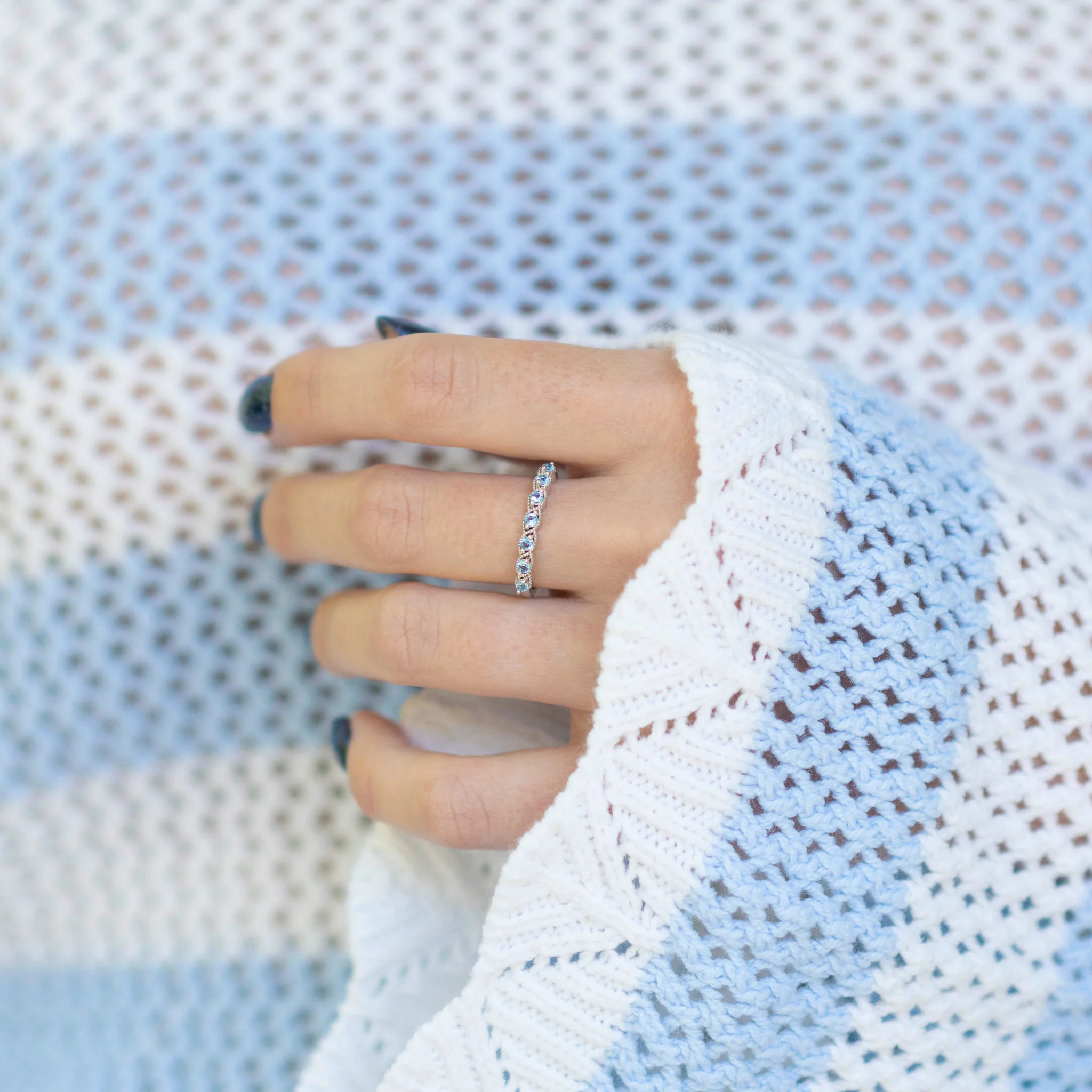 Vintage Aquamarine Wedding Band in Sterling Silver - Image 3