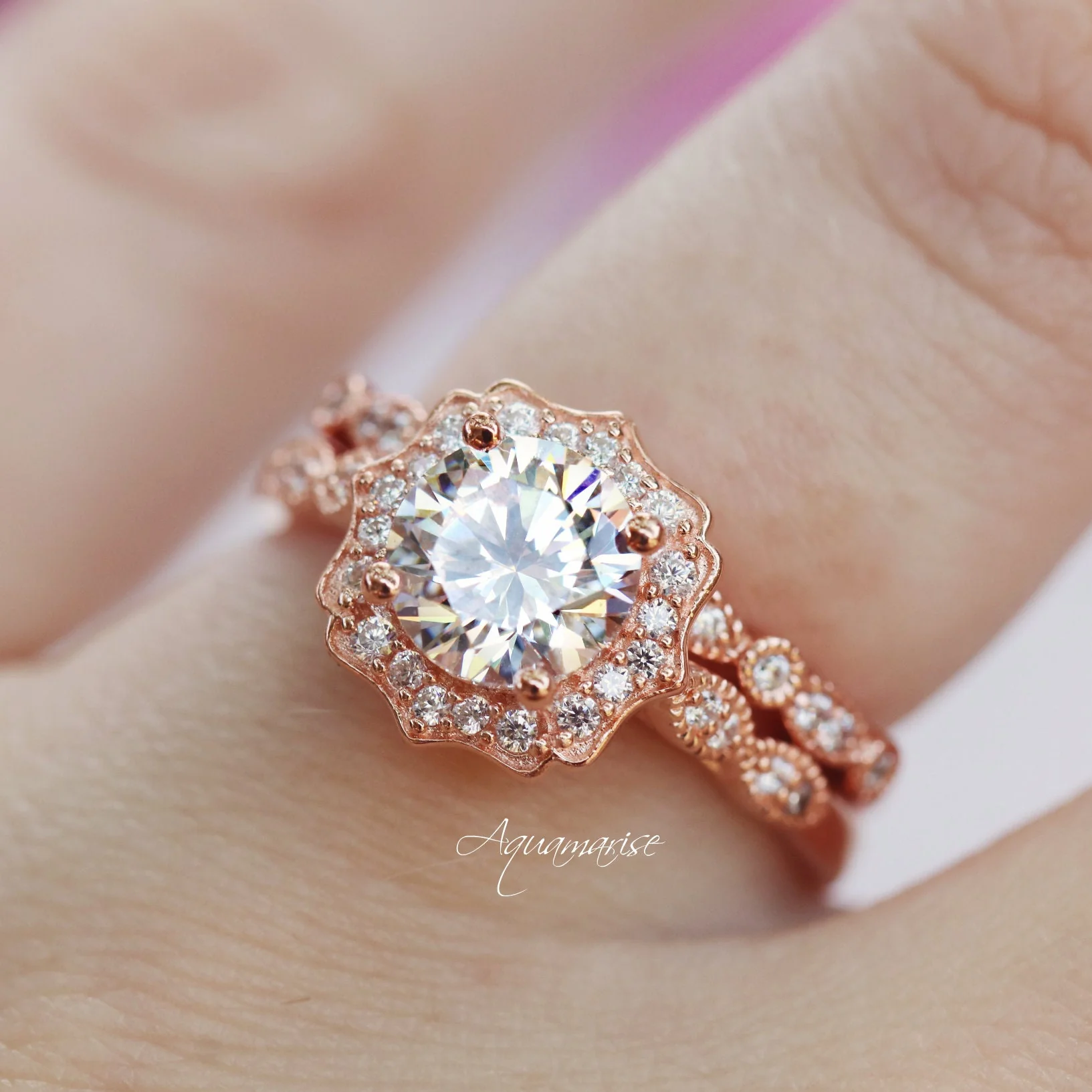 Cordelia Lab-Grown Diamond Engagement Ring- 14K Solid Rose Gold (IGI Certified) - Image 4