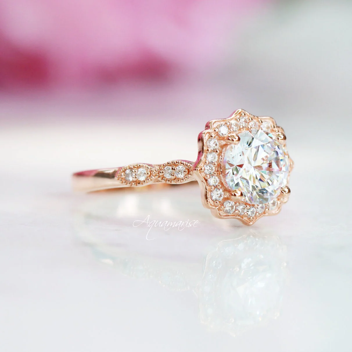 Cordelia Lab-Grown Diamond Engagement Ring- 14K Solid Rose Gold (IGI Certified) - Image 6