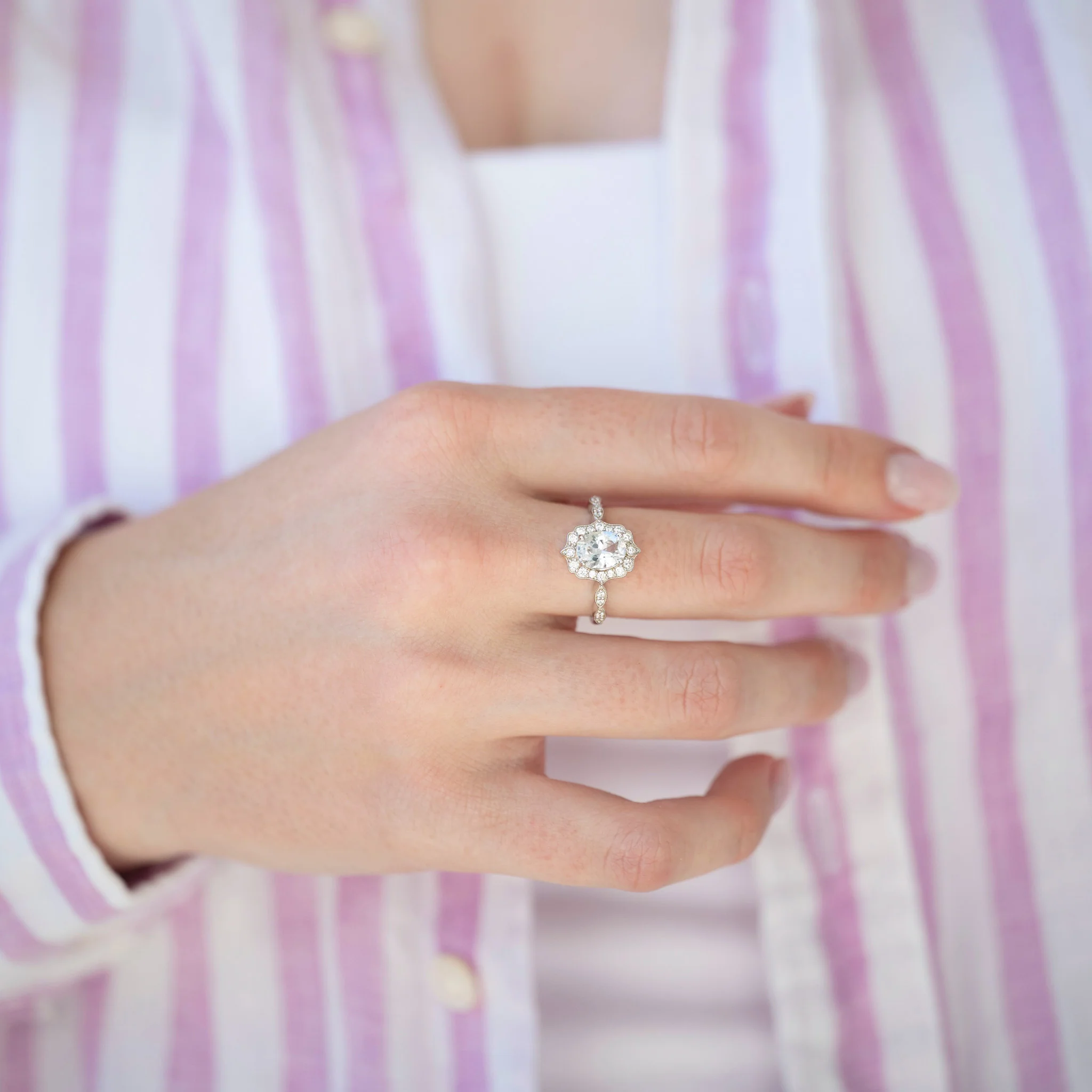 Cordelia Oval Cut Moissanite Engagement Ring in 14K White Gold - Image 2