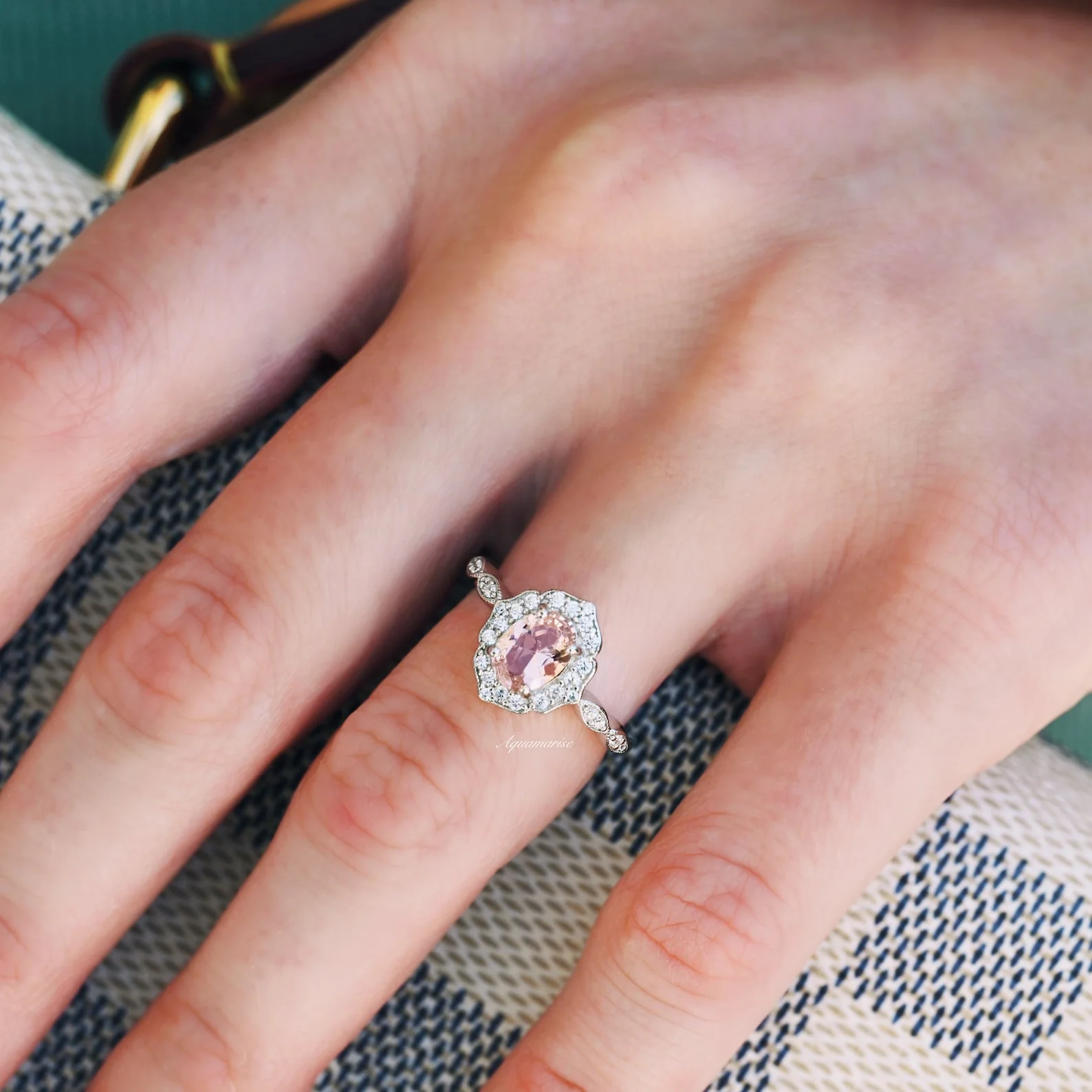 Cordelia Vintage Morganite Engagement Ring in 14K White Gold - Image 2