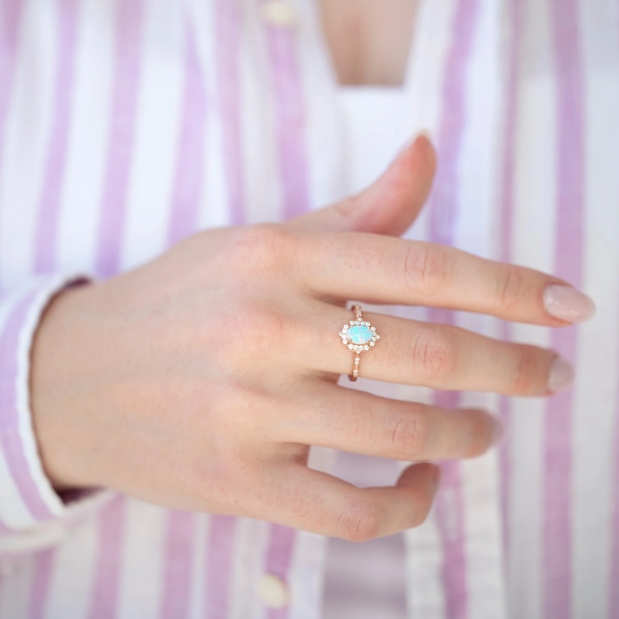 Cordelia Oval Cut Australian Opal Engagement Ring in 14K Solid Rose Gold - Image 2
