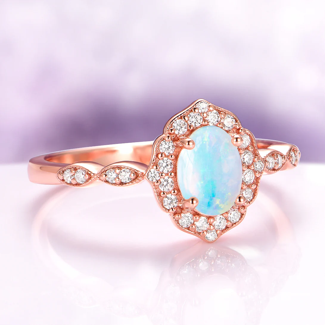 Cordelia Oval Cut Australian Opal Engagement Ring in 14K Solid Rose Gold - Image 4