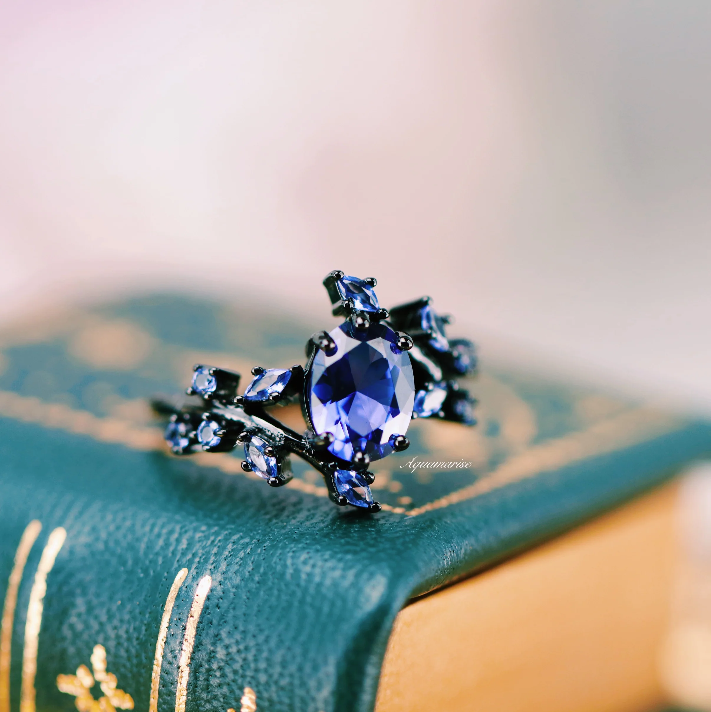 Cornflower Sapphire & Orion Nebula™ Couples Ring Set - Image 6