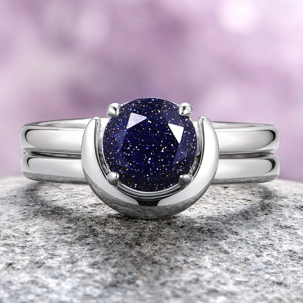 Starry Night Crescent Moon Couples Ring Set - Image 5