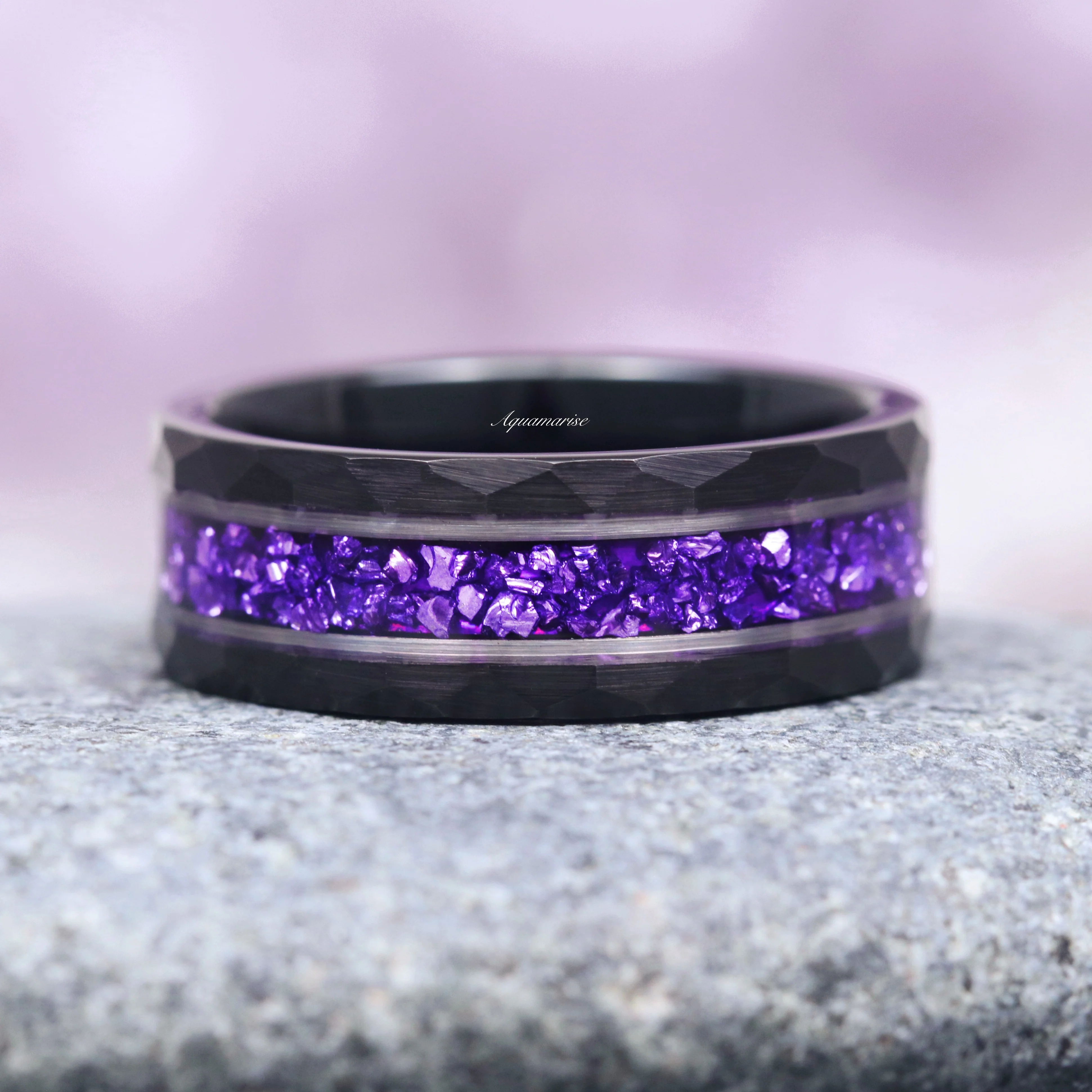 Simulated Diamond & Amethyst Leaf Couples Ring Set - Image 4