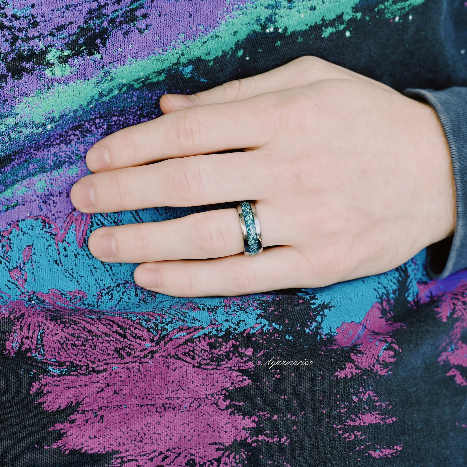 Aquamarine Wedding Band- 8MM Tungsten - Image 3