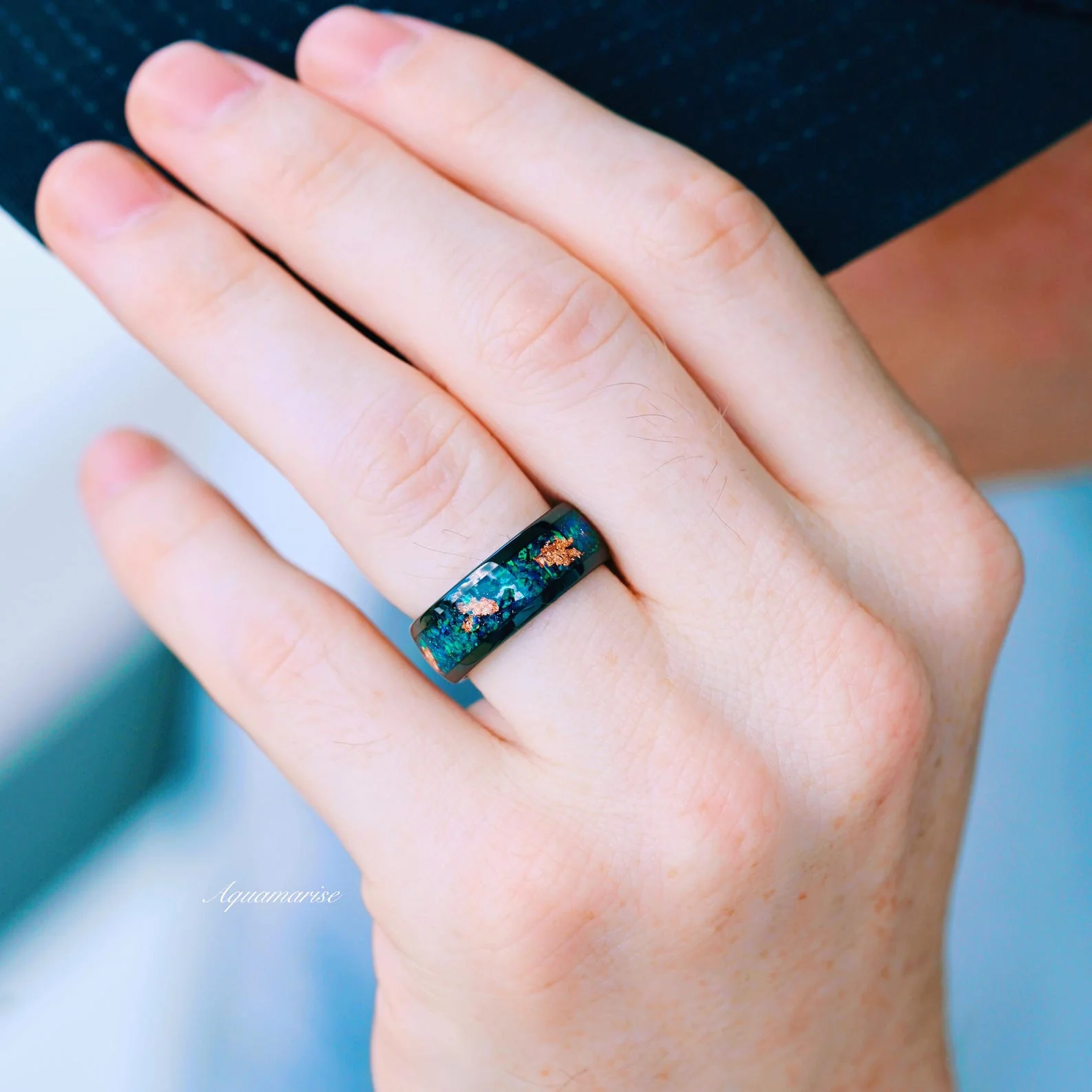 Skye KiteĀ® Peacock Fire Opal & Emerald Couples Ring Set - Image 7