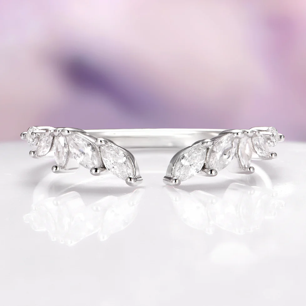 Curved Marquise Wedding Band in 14K White Gold