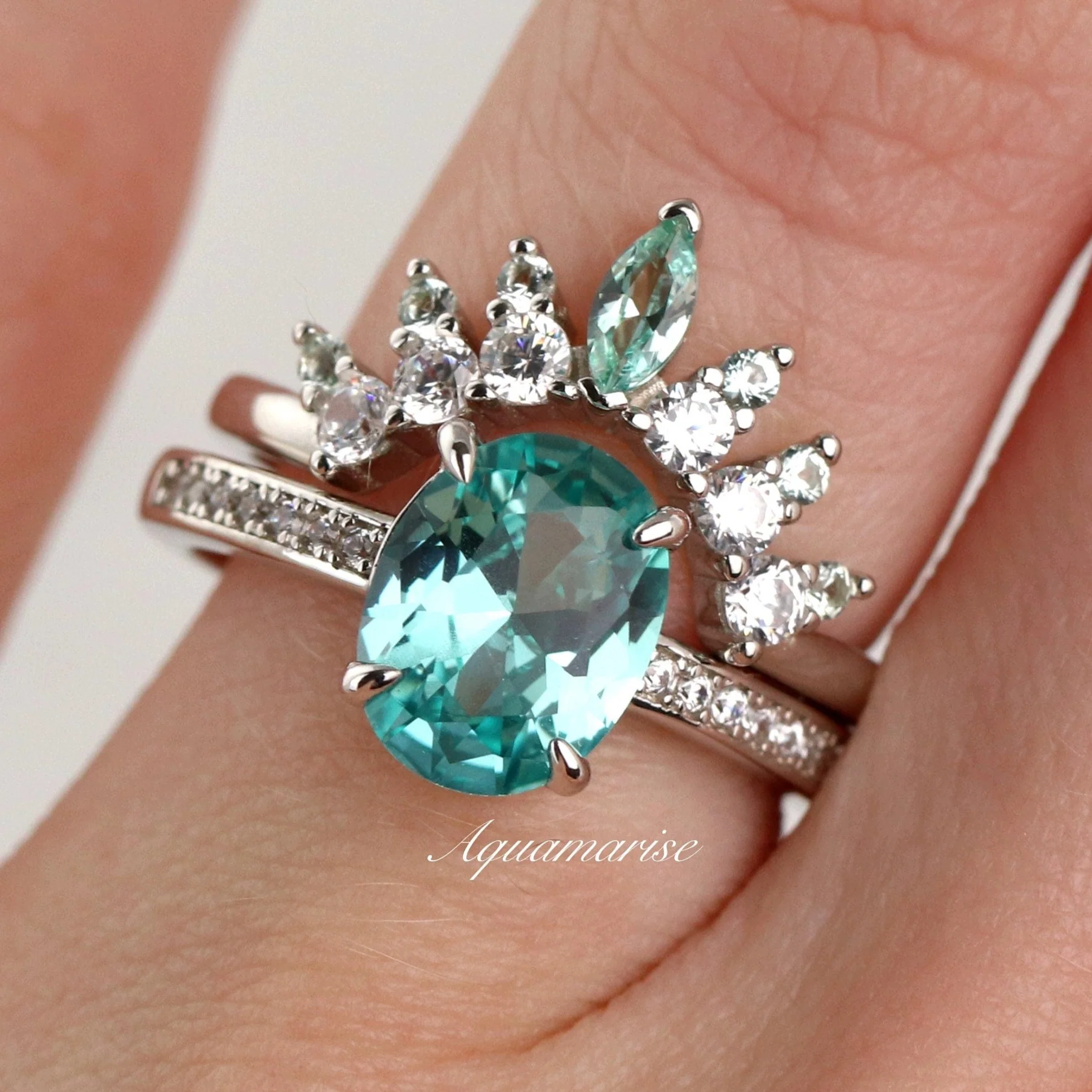 Crown Mint Green Sapphire Band- Sterling Silver - Image 4