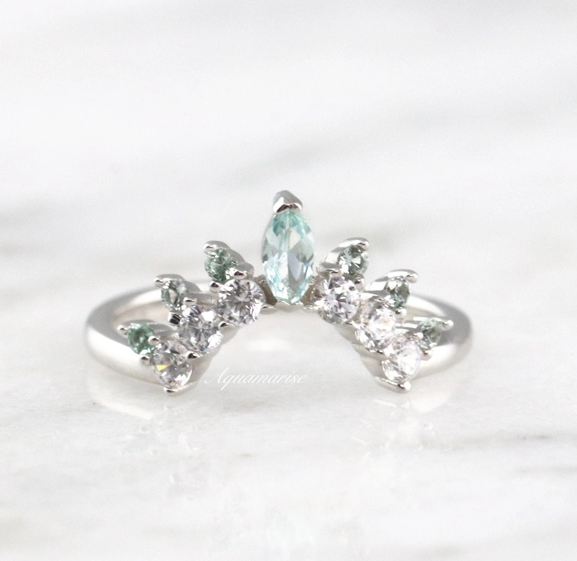 Crown Mint Green Sapphire Band- Sterling Silver - Image 5