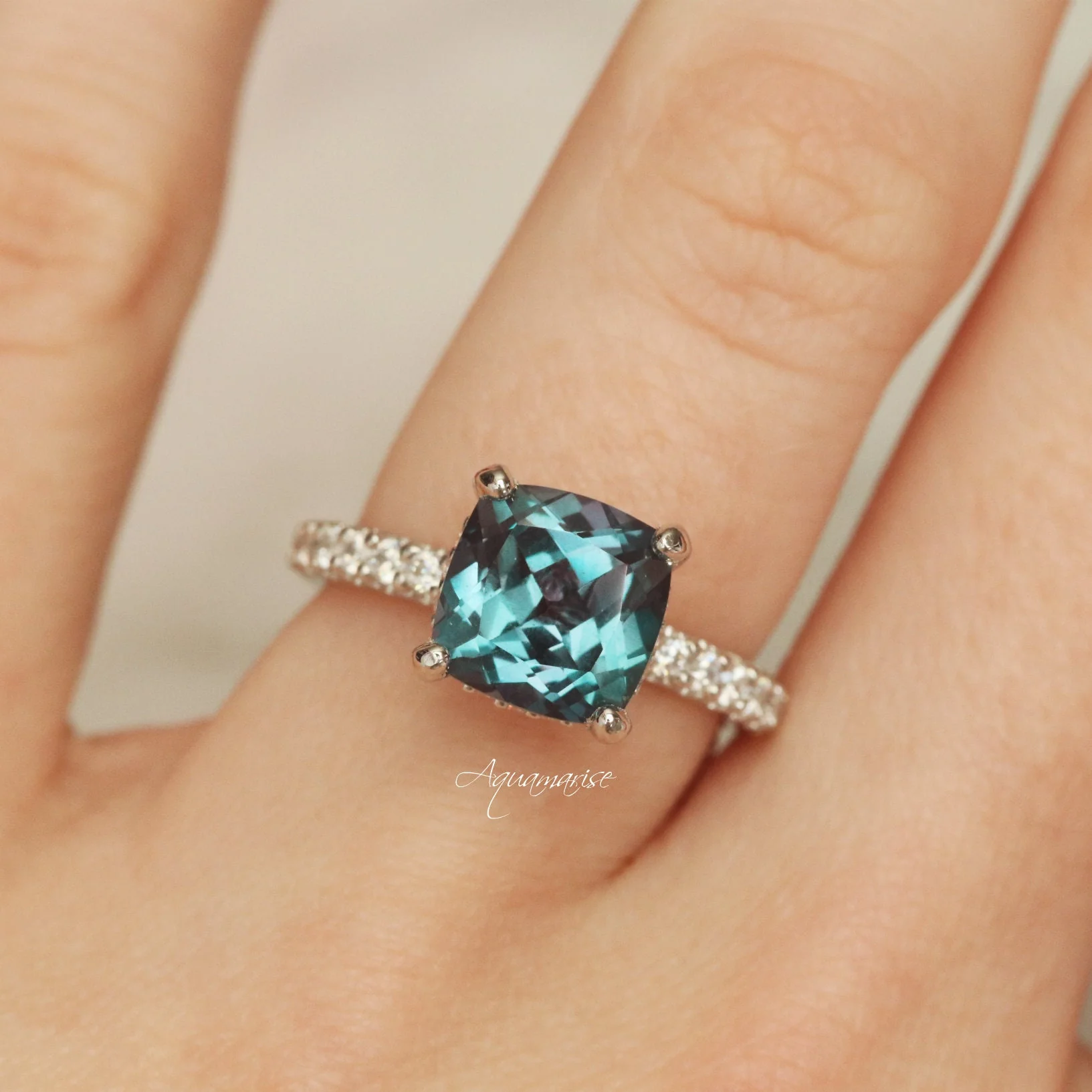 Cushion Cut Alexandrite Ring in Sterling Silver - Image 3