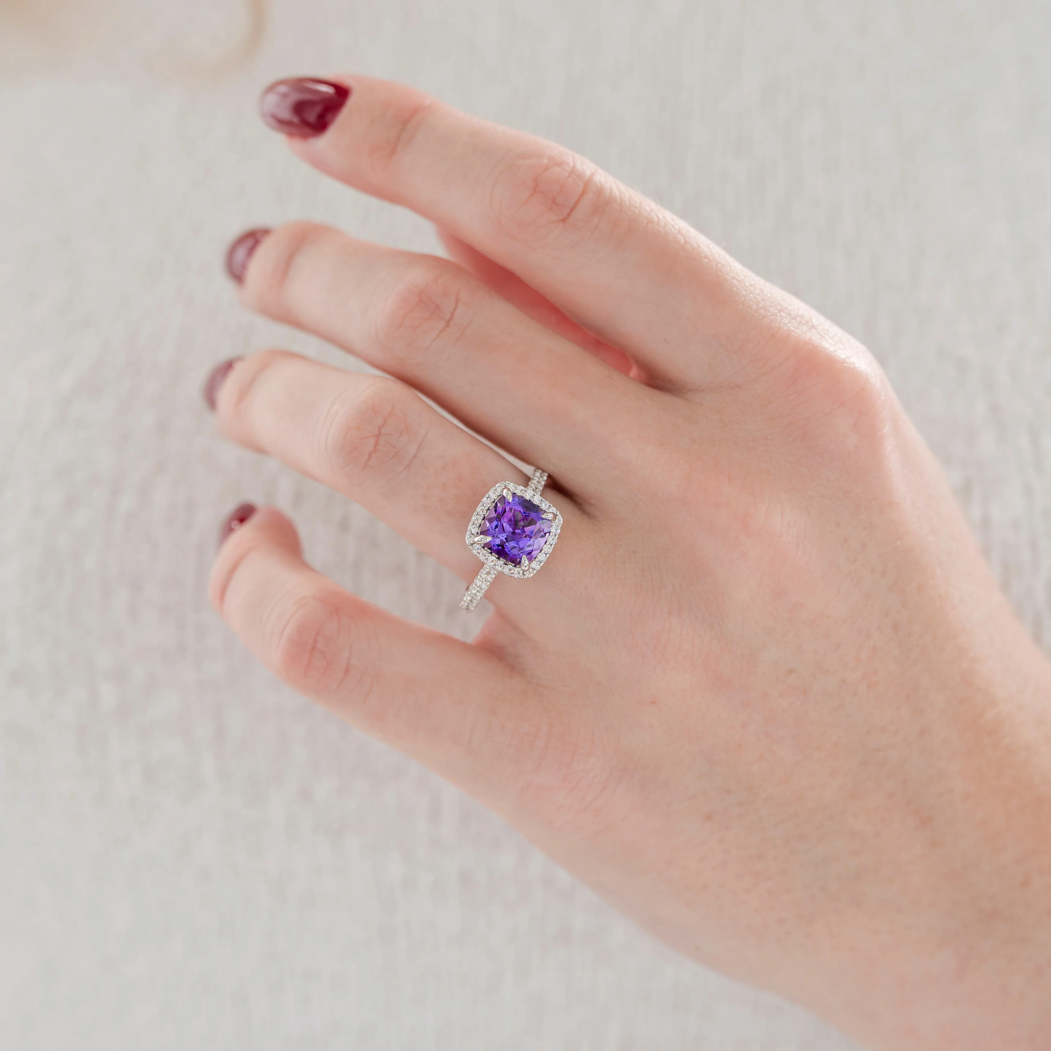 Belle Cushion Cut Natural Amethyst Ring in Sterling Silver - Image 4