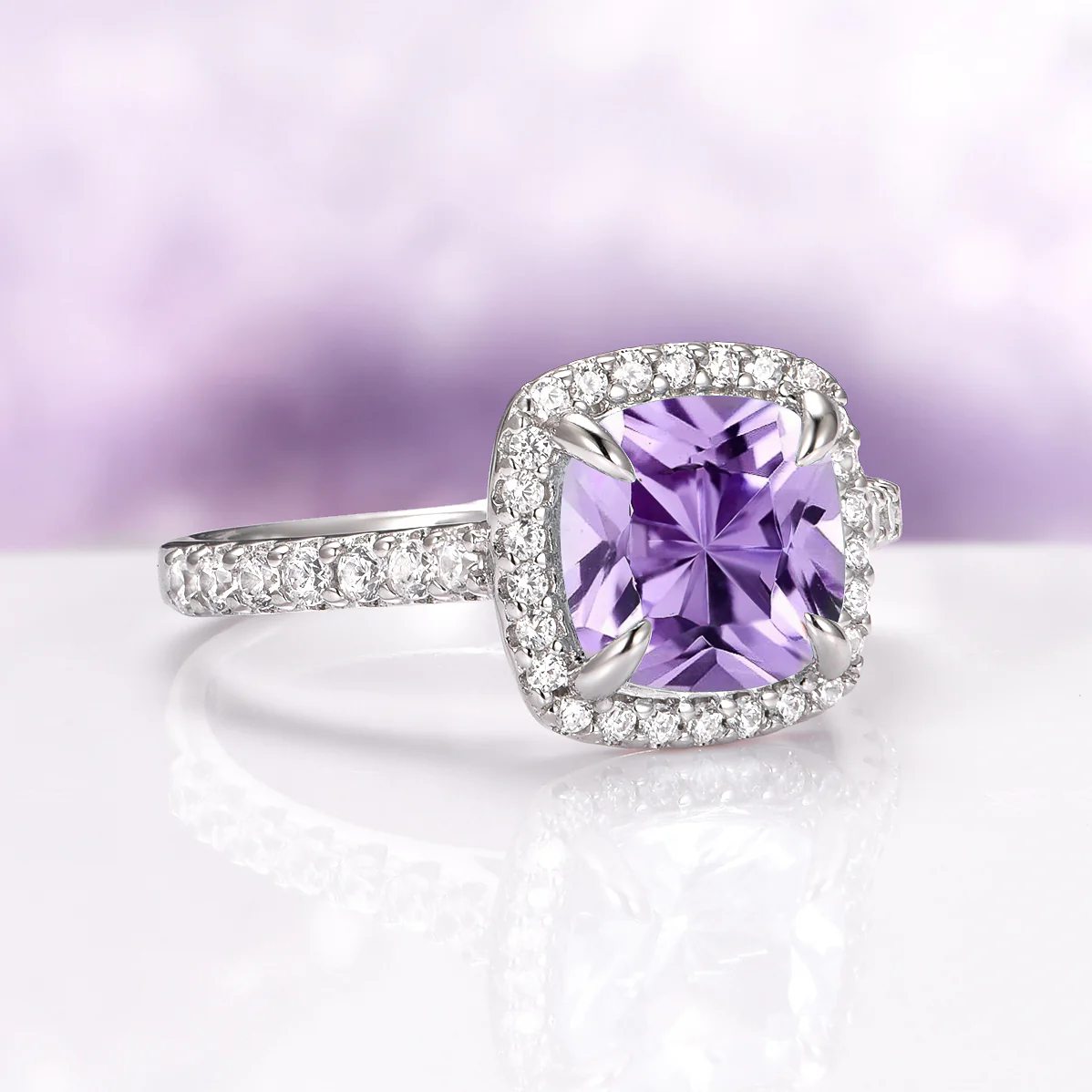 Belle Cushion Cut Natural Amethyst Ring in Sterling Silver - Image 5
