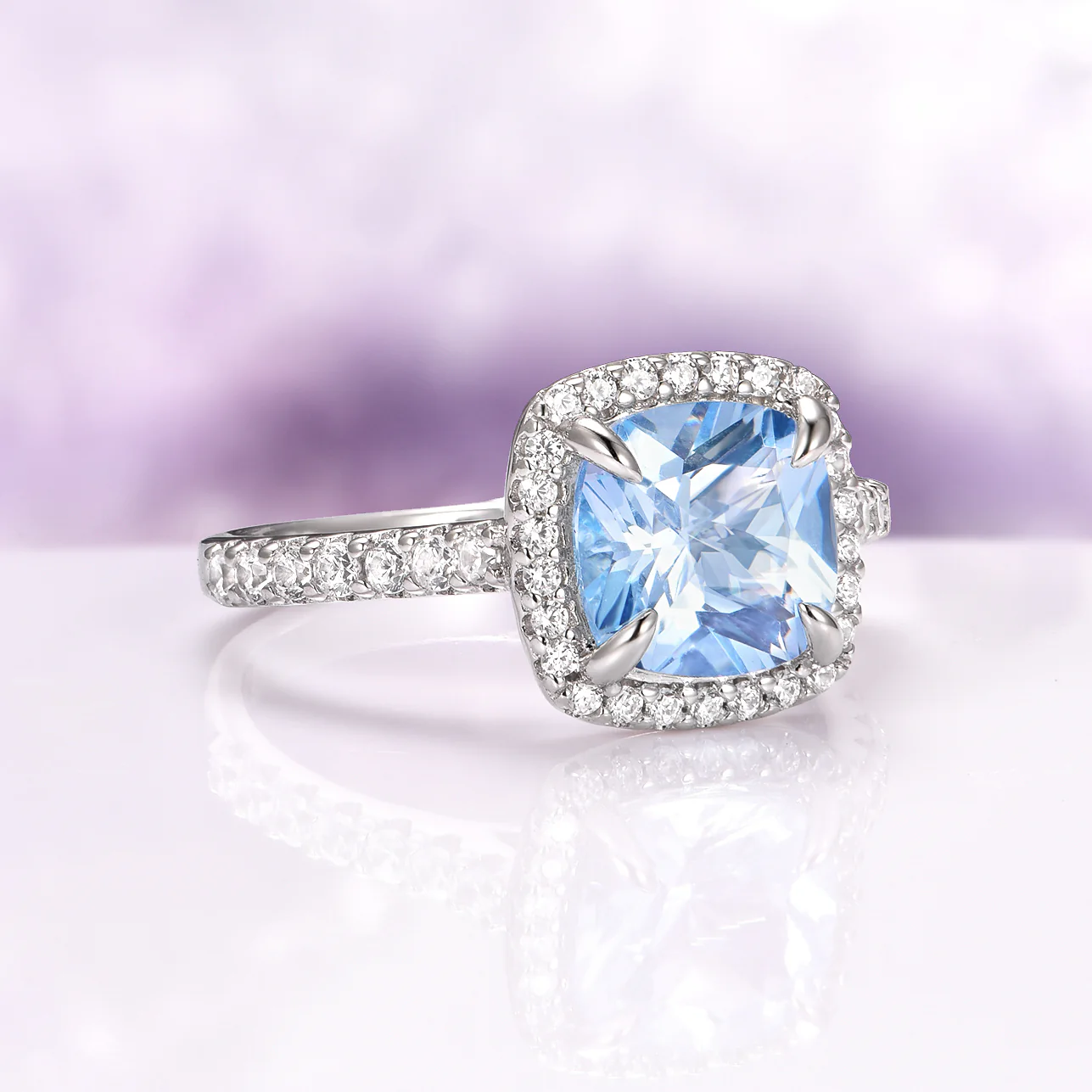 Belle Cushion Cut Aquamarine Ring in Sterling Silver - Image 3