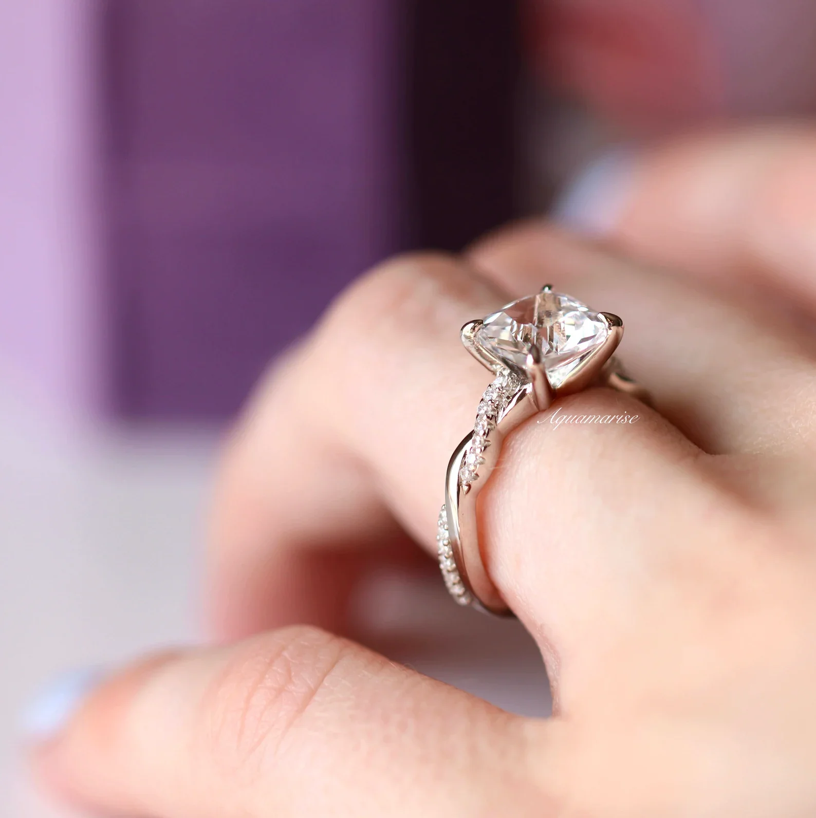 Sophia White Sapphire Engagement Ring in Sterling Silver - Image 3